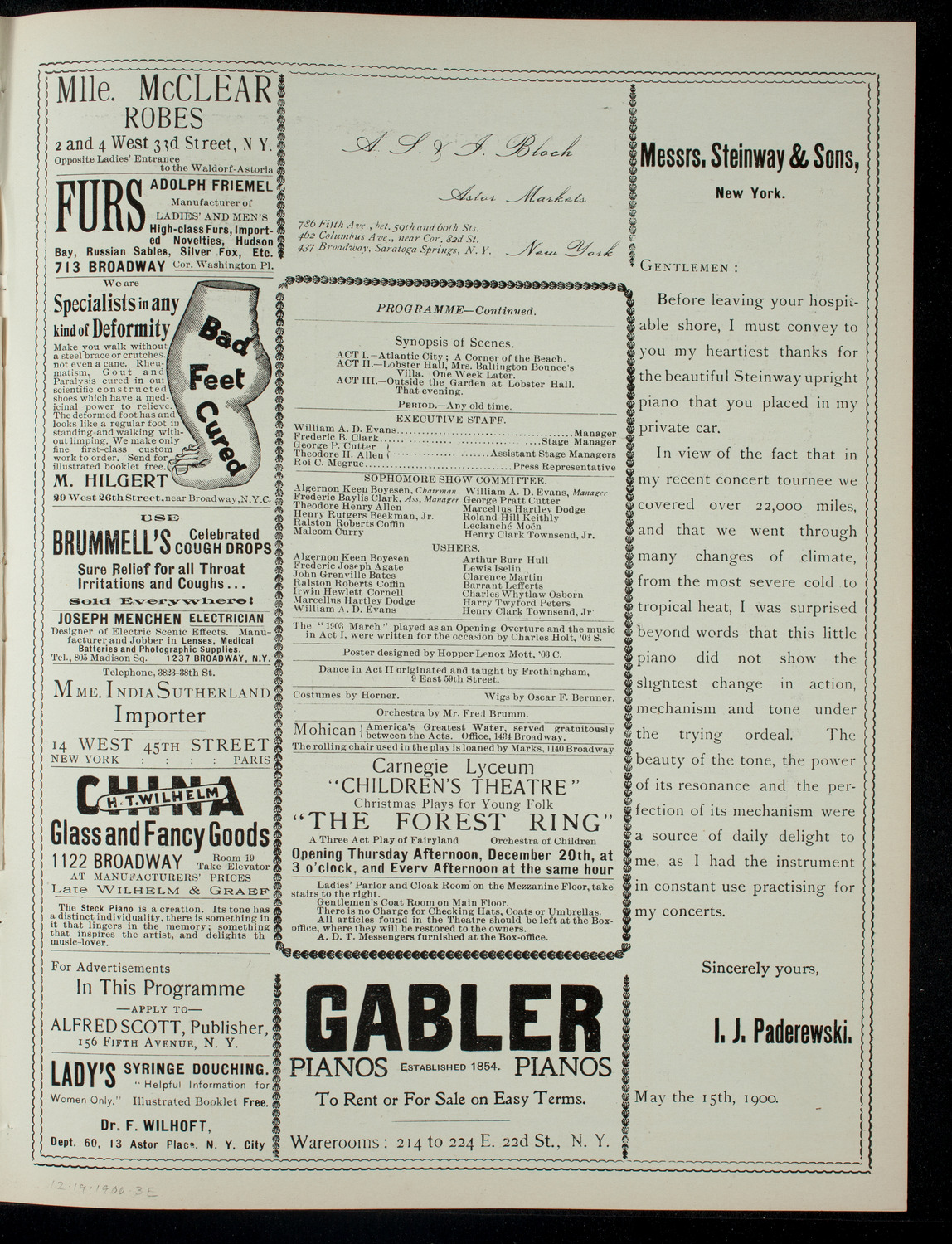 Columbia Sophomore Dramatic Society, December 19, 1900, program page 5