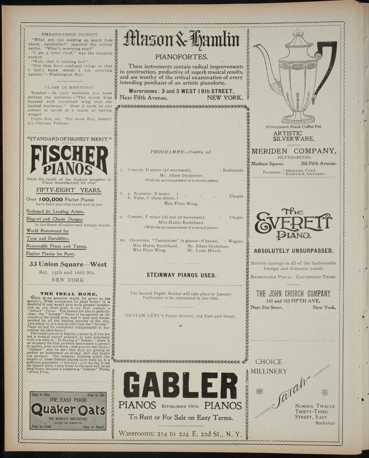 Students of Gustav Levy, December 7, 1898, program page 6