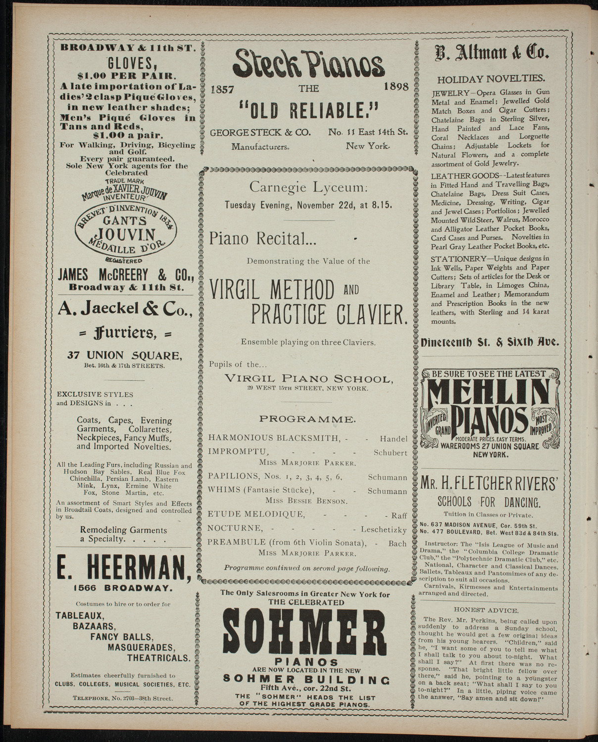 Students of the Virgil Piano School, November 22, 1898, program page 4