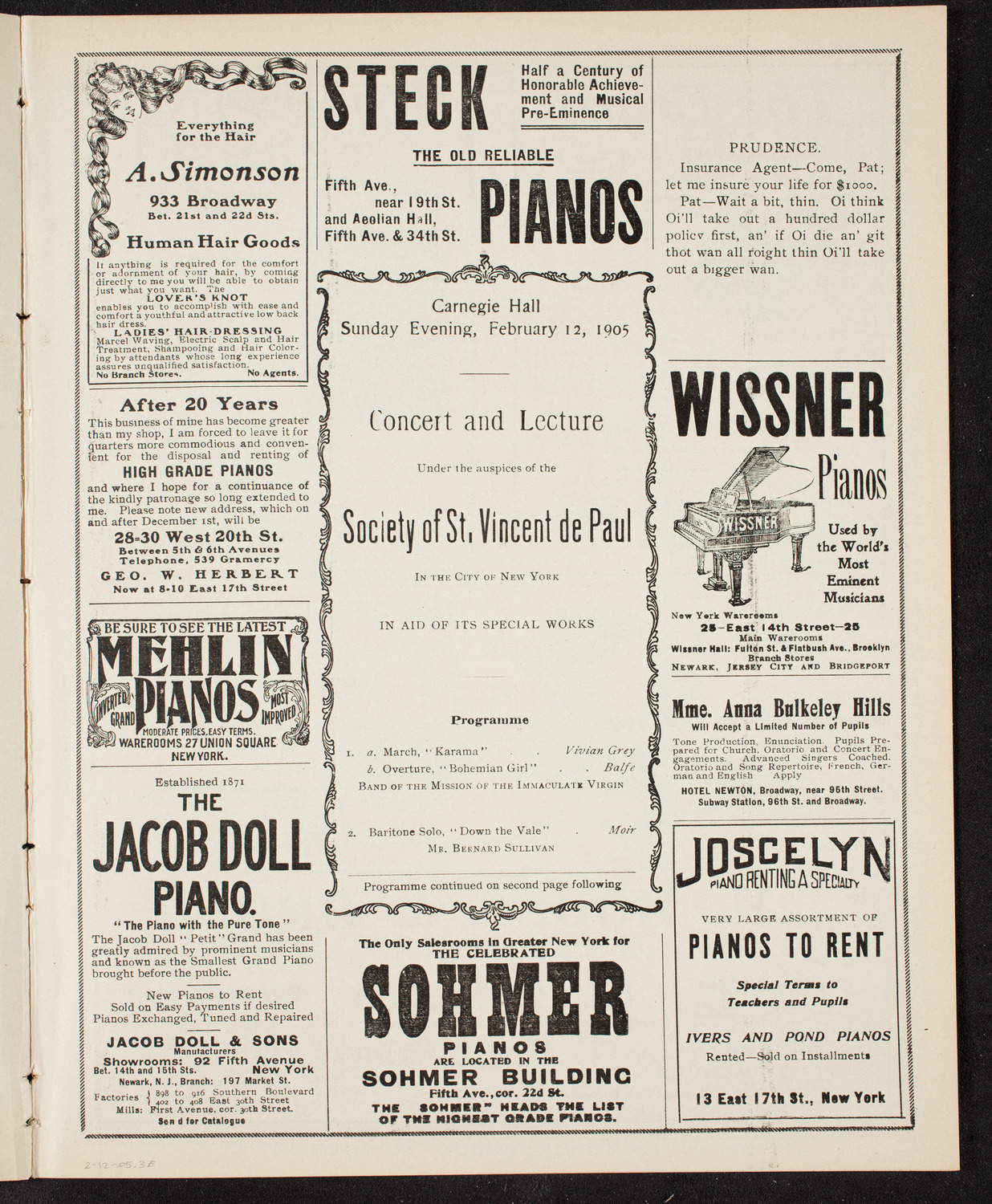 Benefit: Society of St. Vincent de Paul, February 12, 1905, program page 5