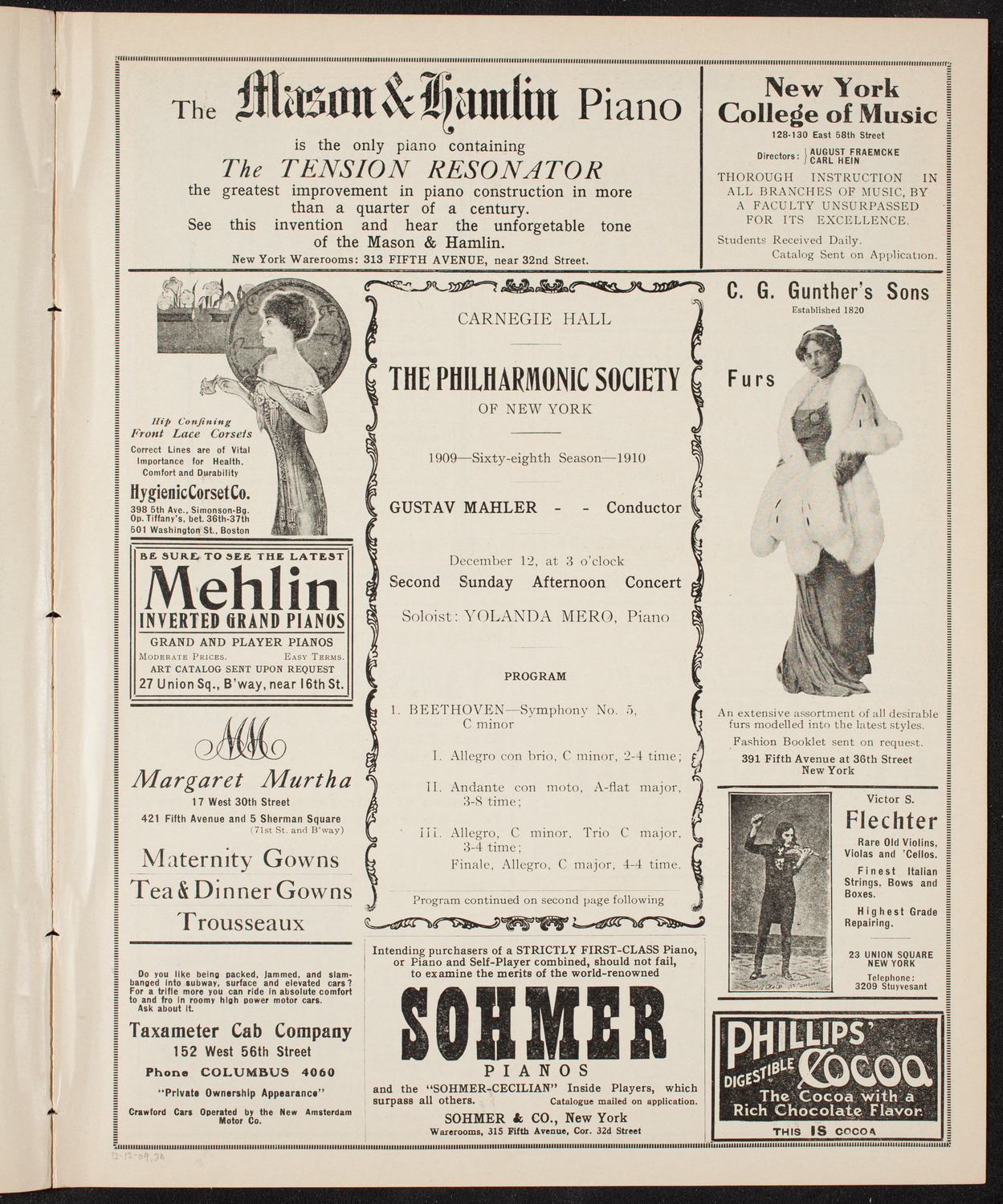 New York Philharmonic, December 12, 1909, program page 5