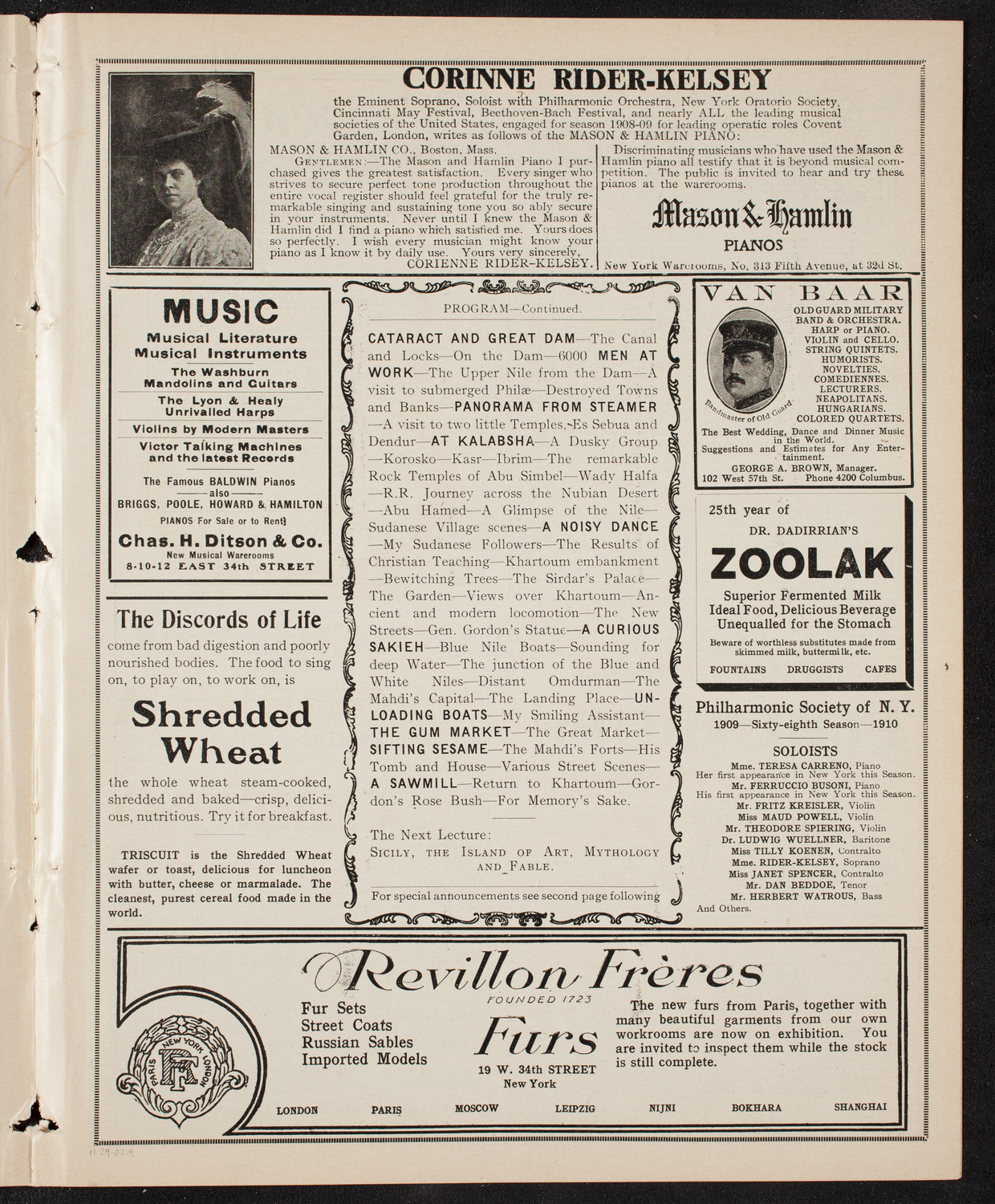 Elmendorf Lecture: At the Gates of the East, November 29, 1909, program page 7
