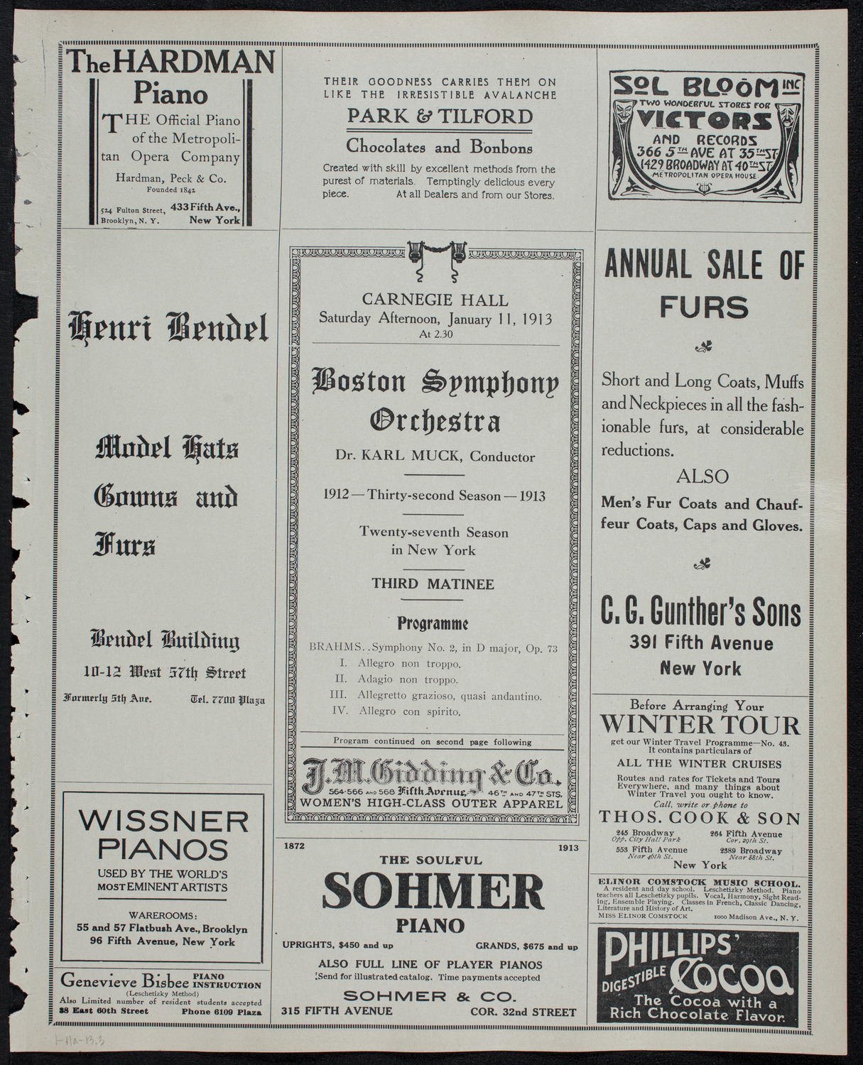 Boston Symphony Orchestra, January 11, 1913, program page 5