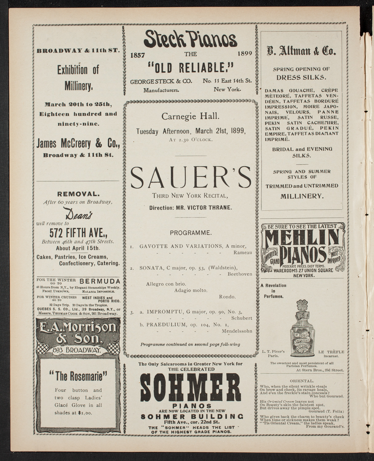 Emil Sauer, Piano, March 21, 1899, program page 4