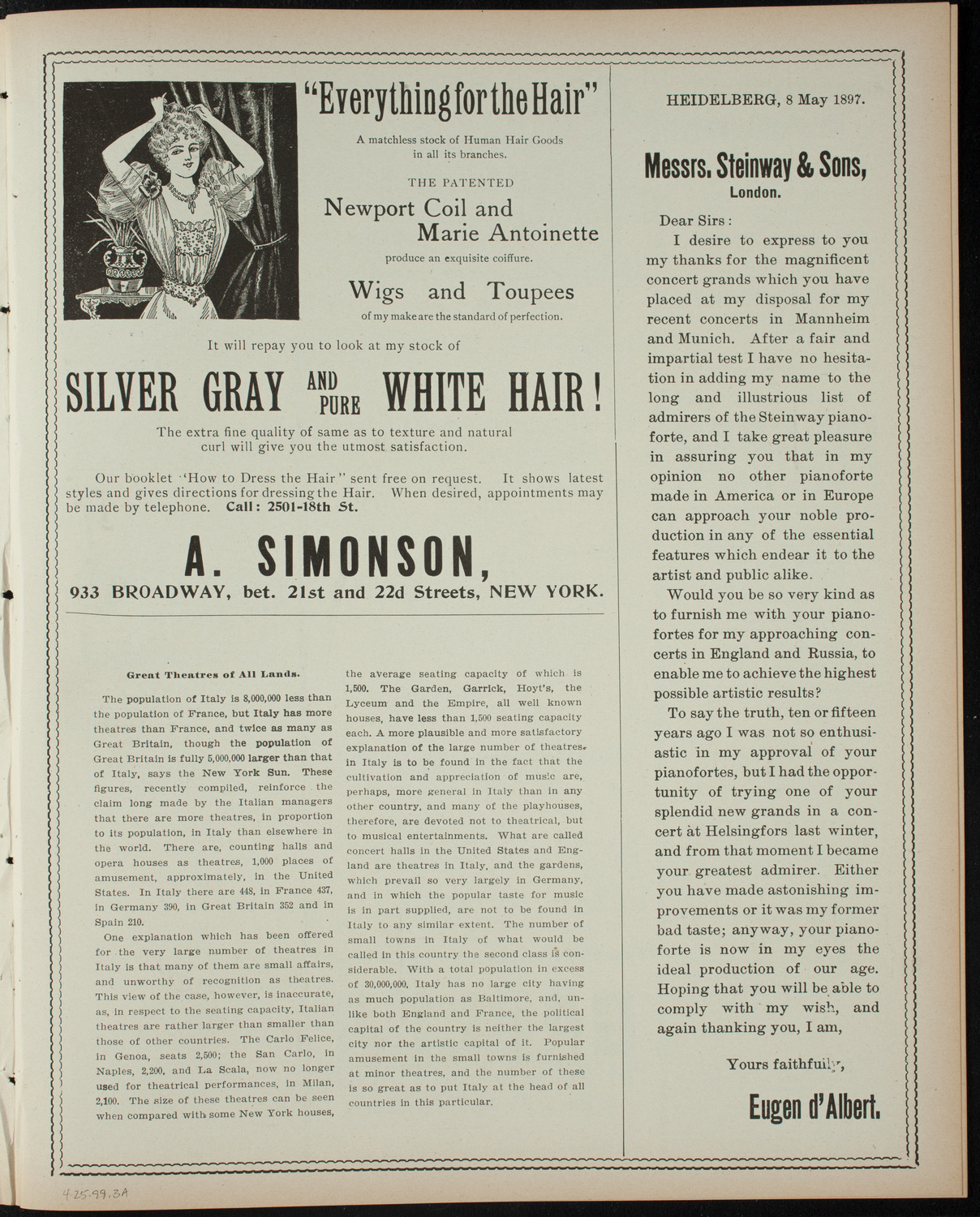 W. Legrand Howland Musicale, April 25, 1899, program page 5