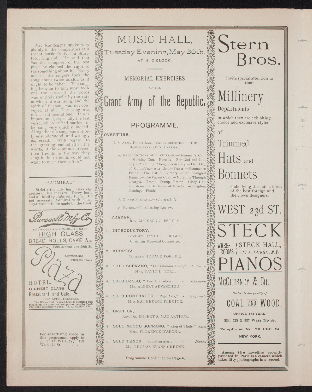 Memorial Excercises of the Grand Army of the Republic, May 30, 1893, program page 4