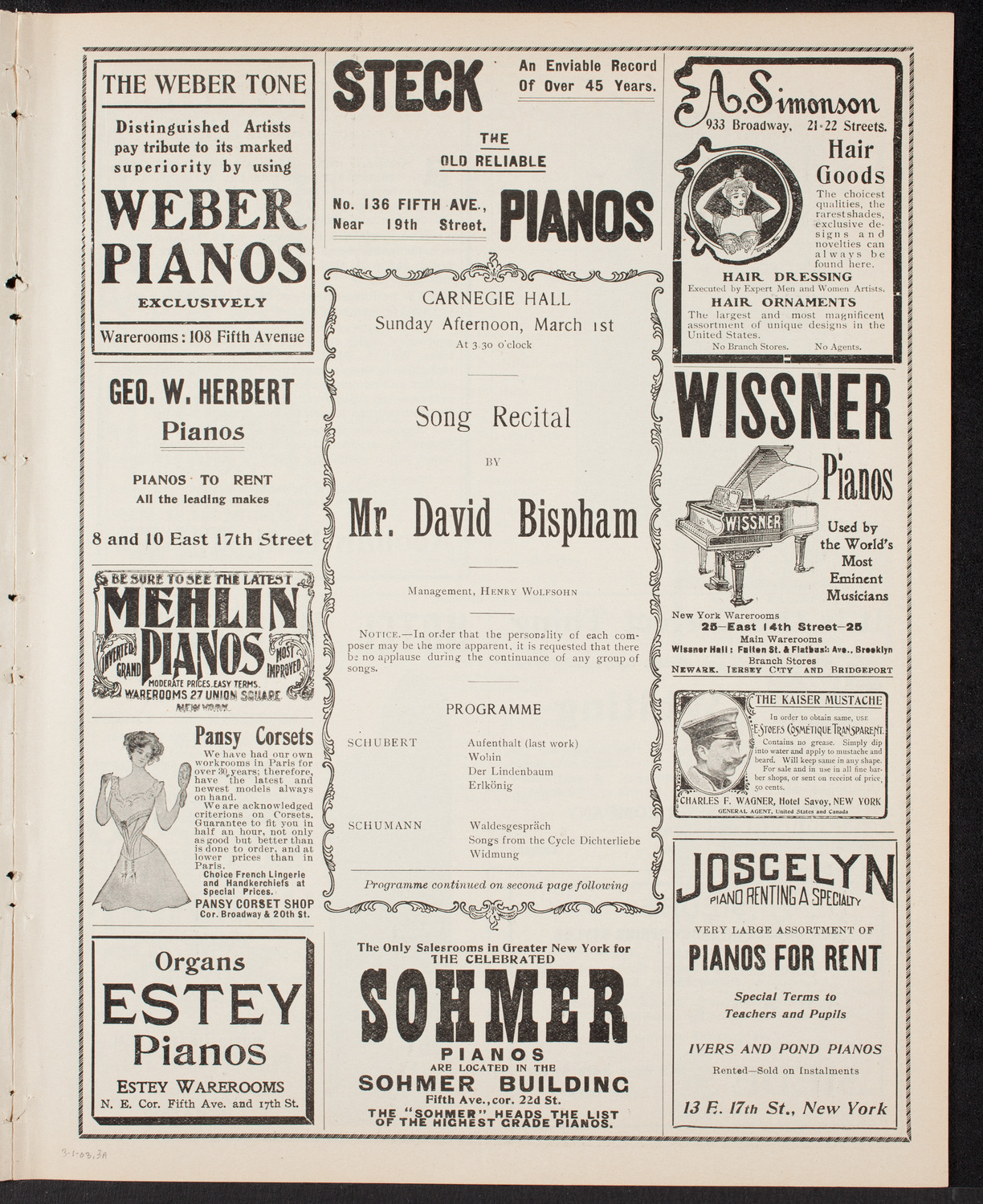 David Bispham, Baritone, March 1, 1903, program page 5