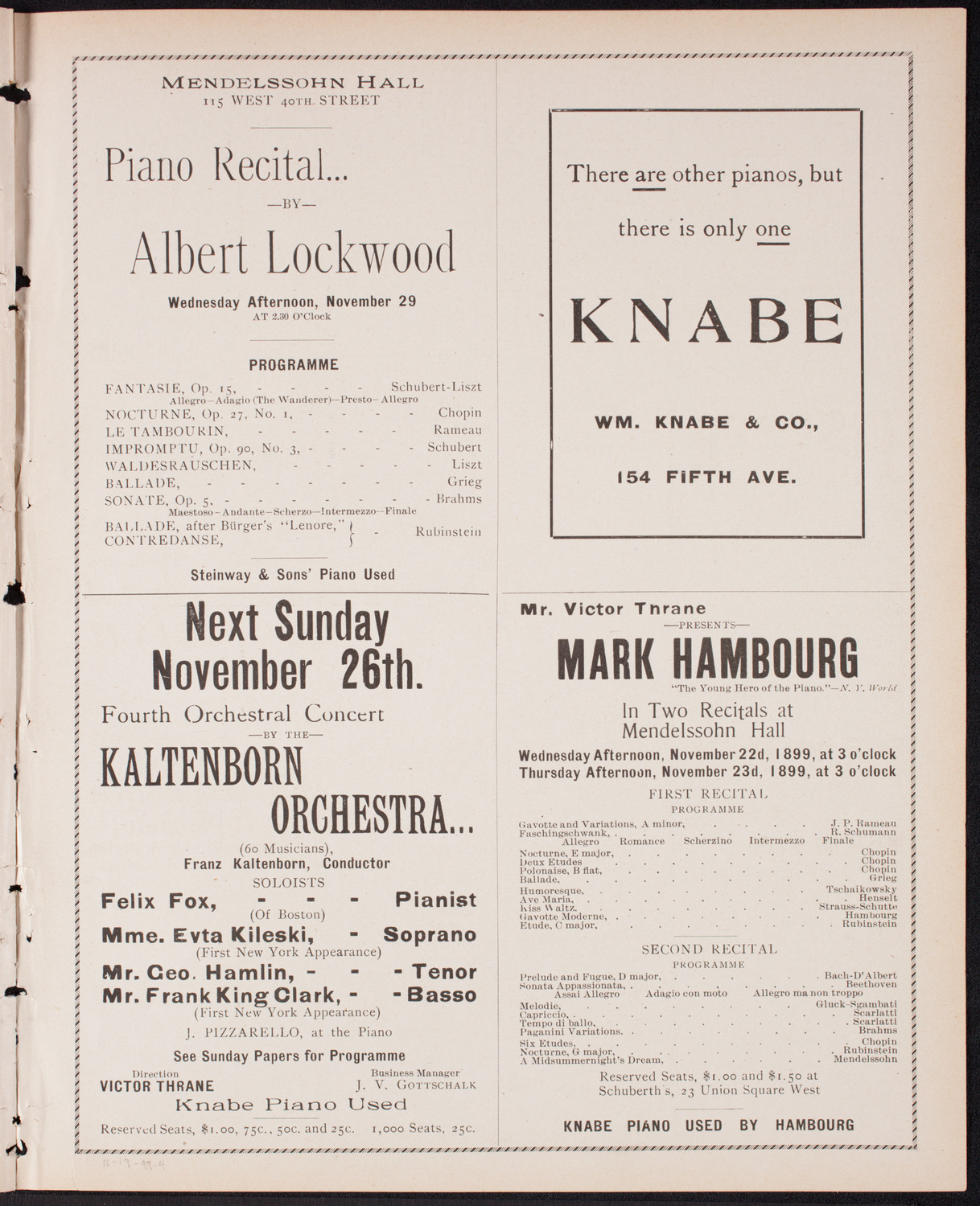 Kaltenborn Orchestra, November 19, 1899, program page 7