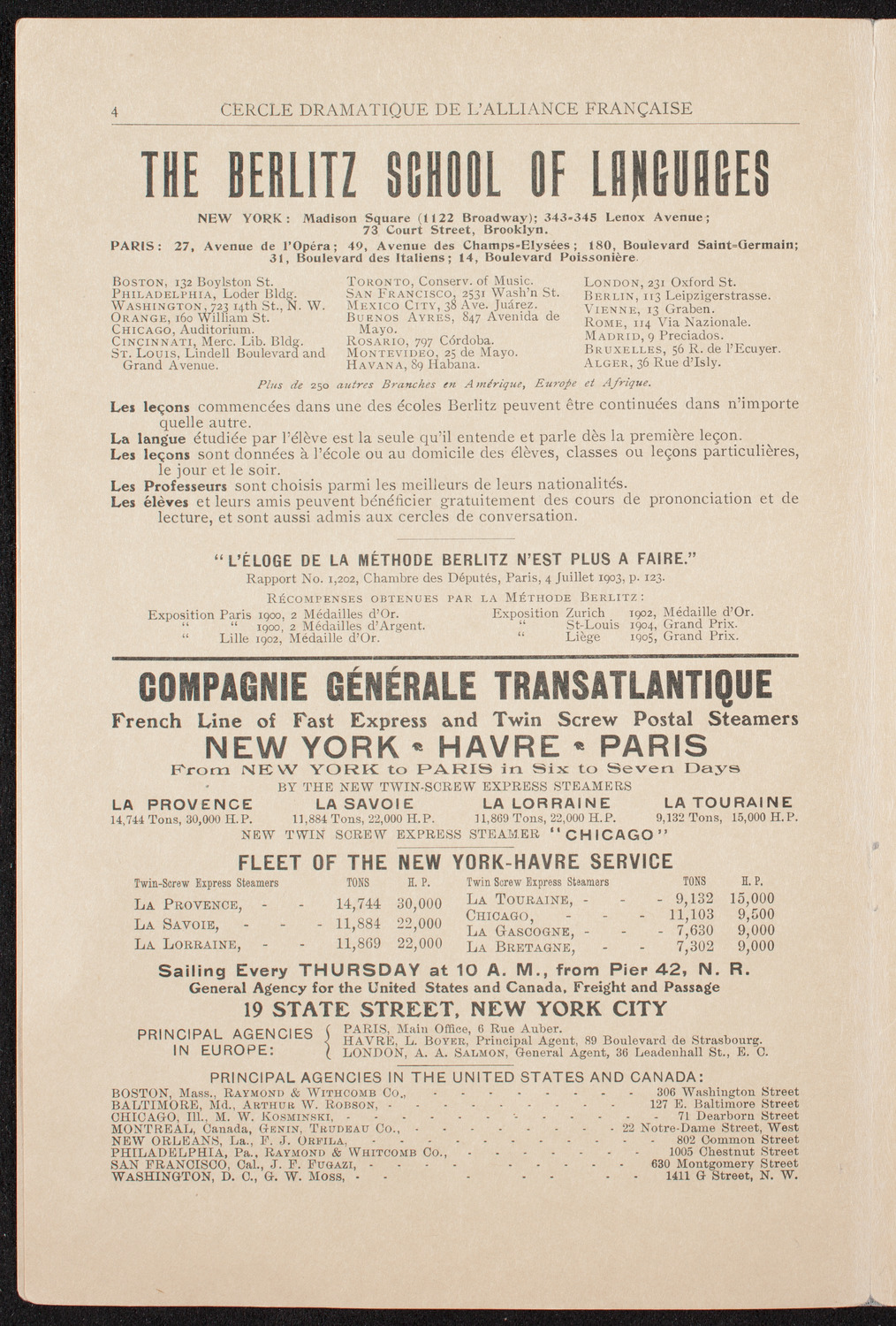 Cercle Dramatique de l'Alliance Française de New York, March 27, 1909, program page 4