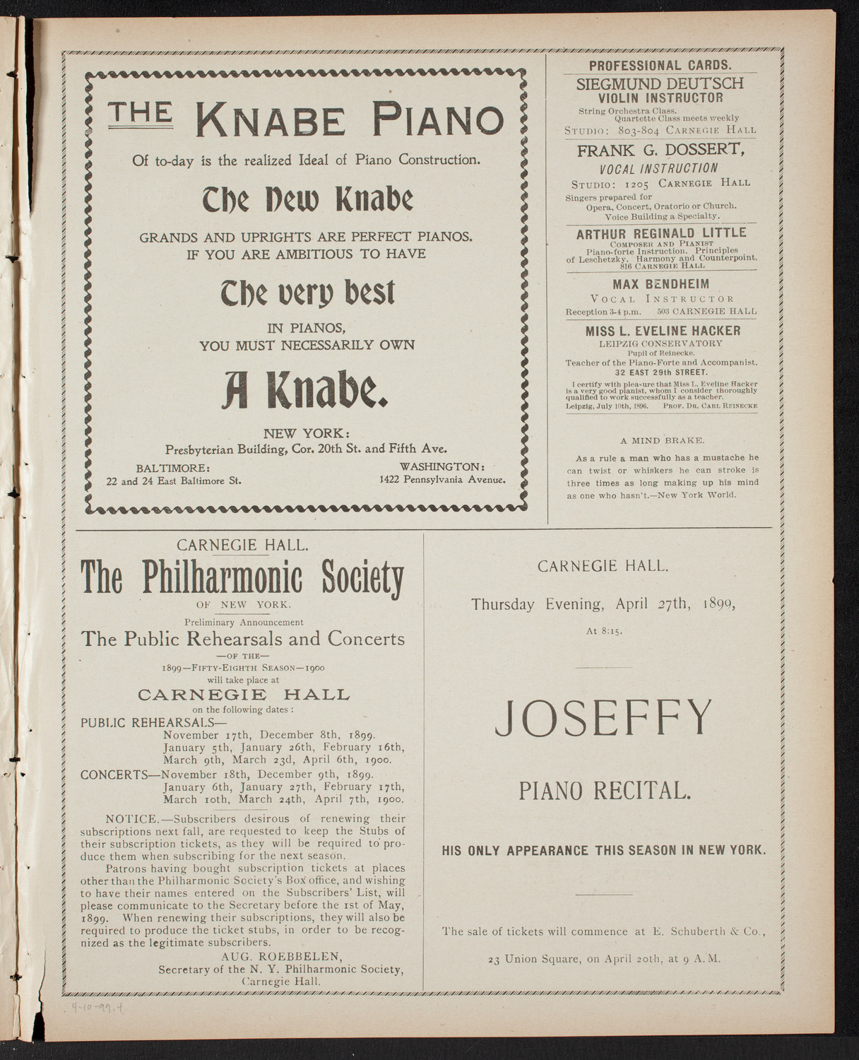 Lilli Lehmann, Soprano, April 10, 1899, program page 7