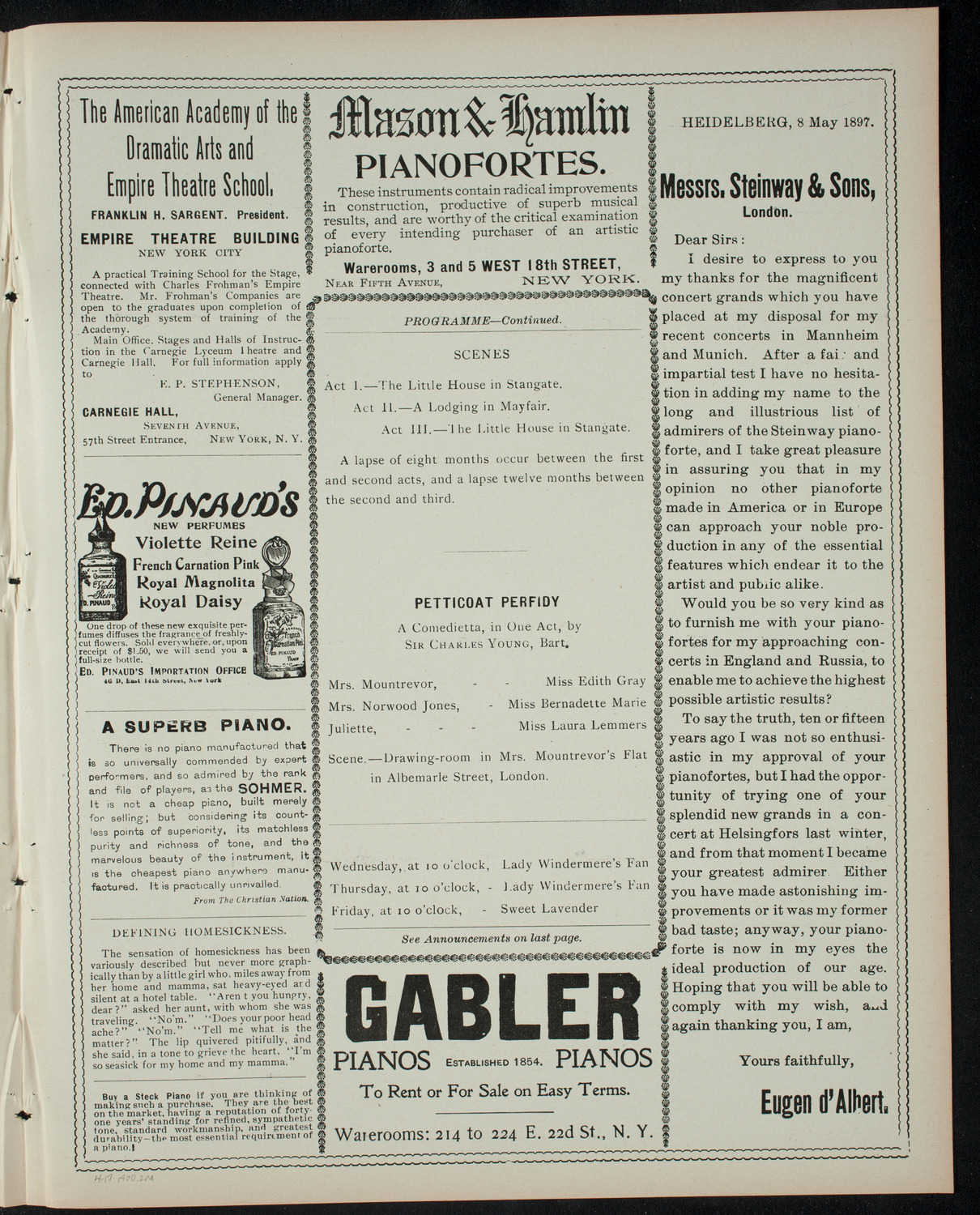 American Academy of Dramatic Arts Private Dress Rehearsal, April 17, 1900, program page 3