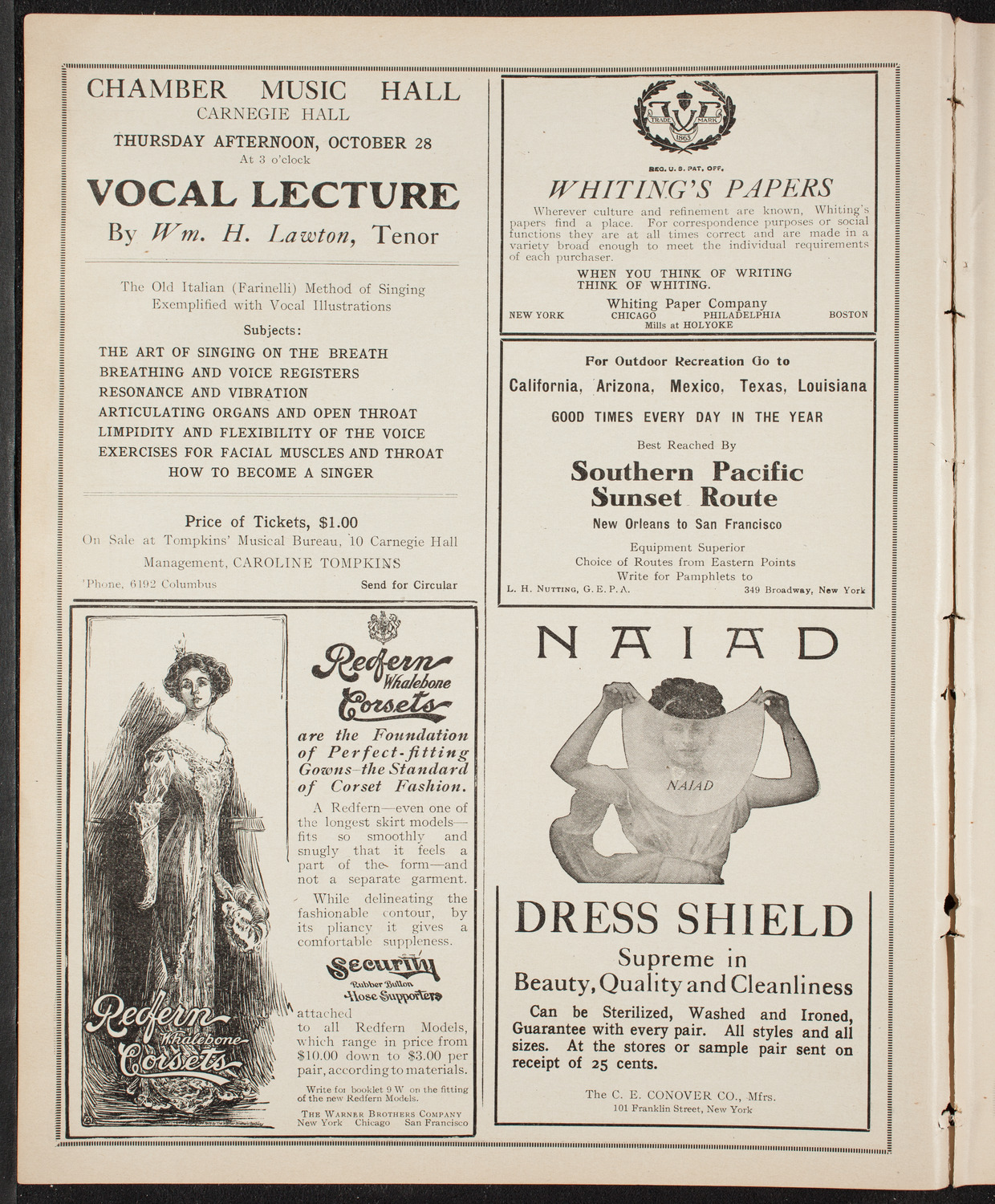 Lecture by R.G. Knowles, October 24, 1909, program page 2