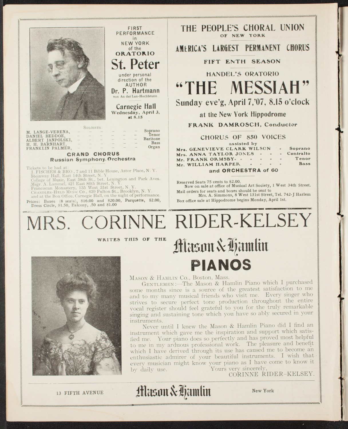Oratorio Society of New York, March 26, 1907, program page 10