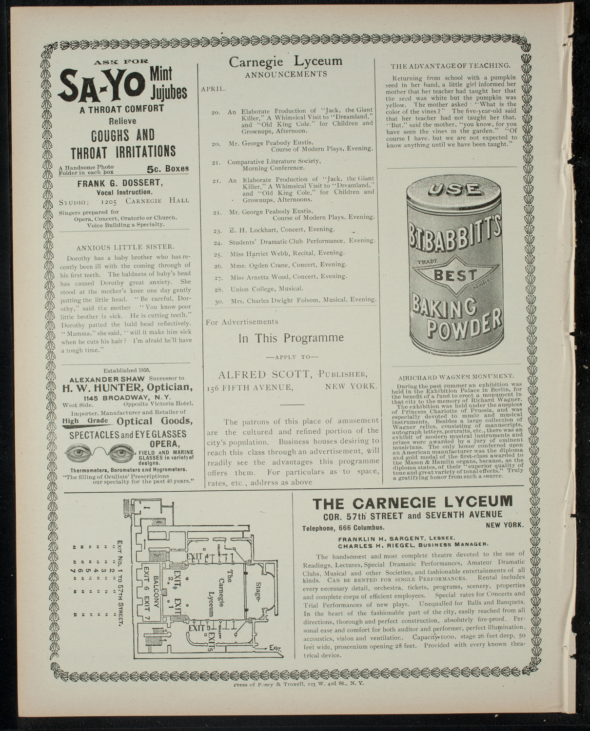 American Academy of Dramatic Arts Private Dress Rehearsal, April 20, 1900, program page 4