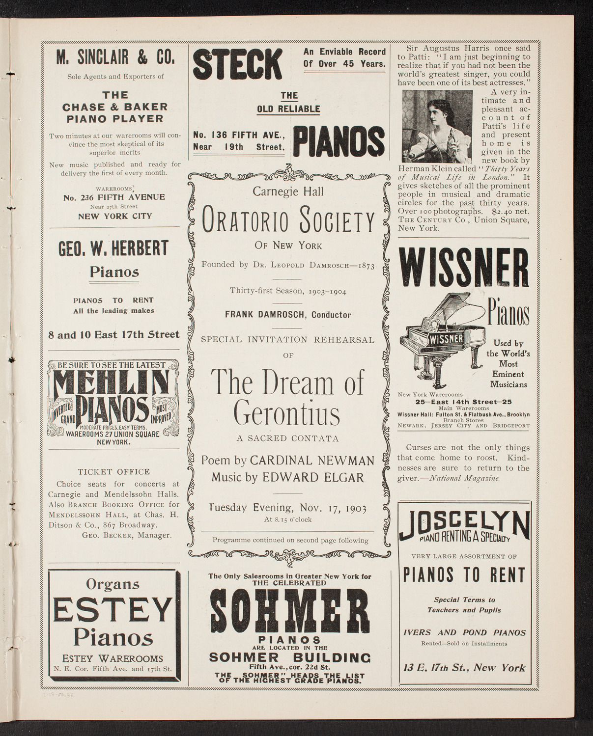 Oratorio Society of New York, November 17, 1903, program page 5