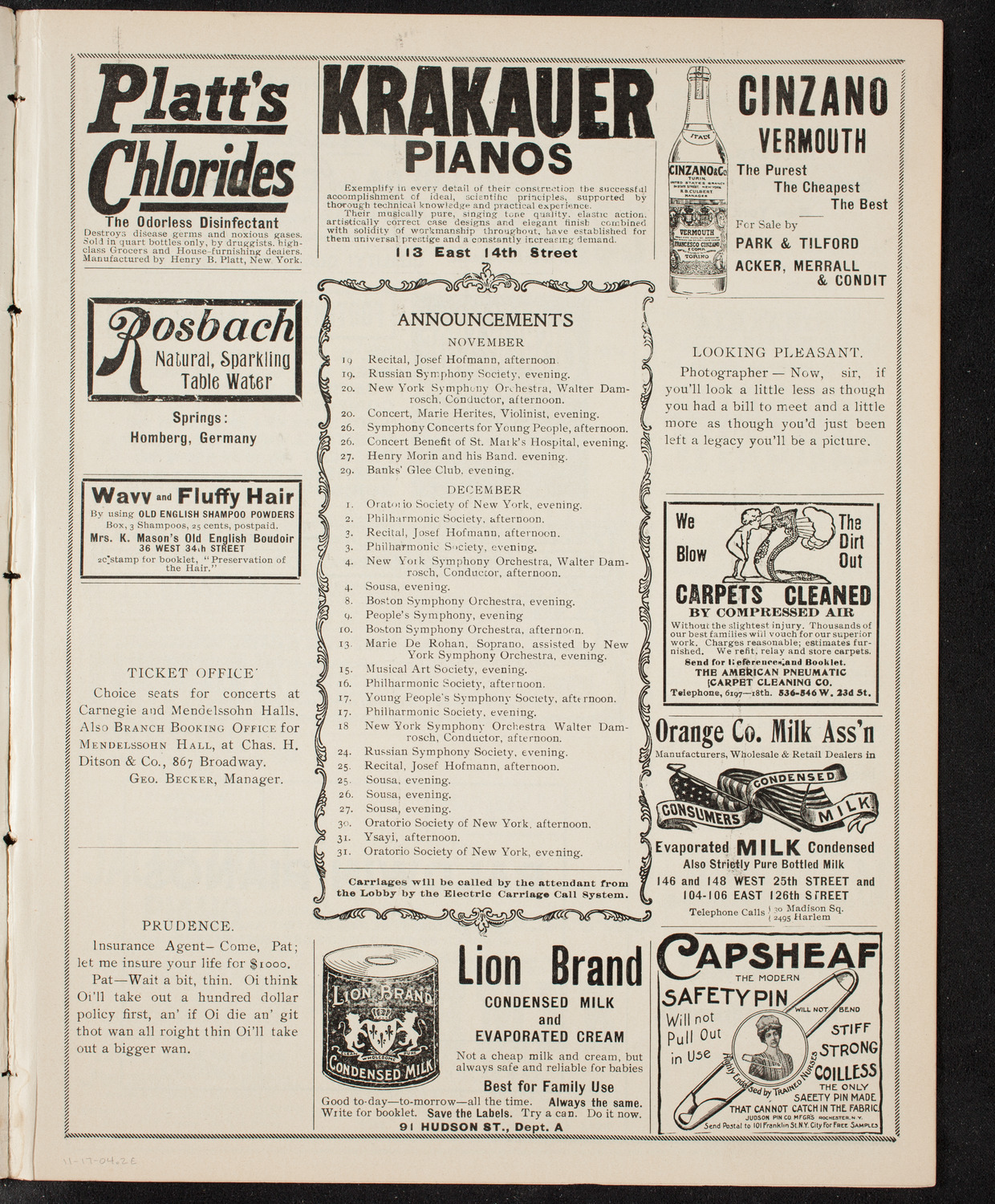 Rudolf Friml with New York Symphony Orchestra, November 17, 1904, program page 3