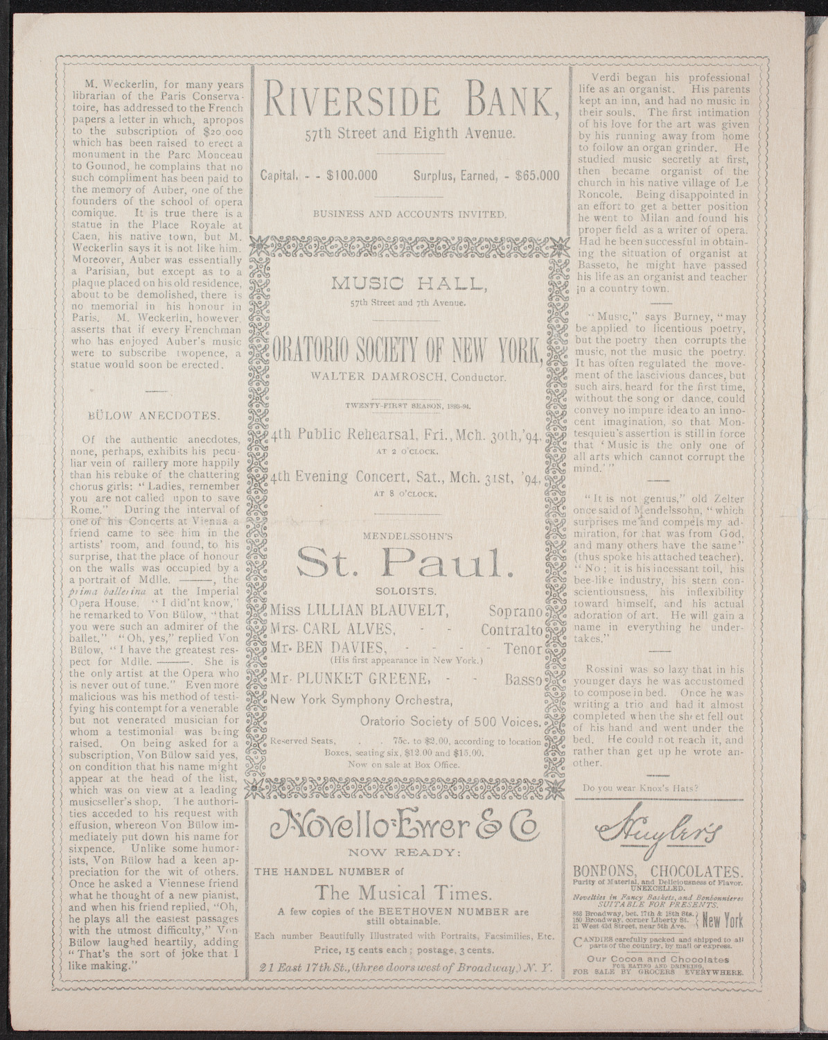 Boston Symphony Orchestra, March 29, 1894, program page 6