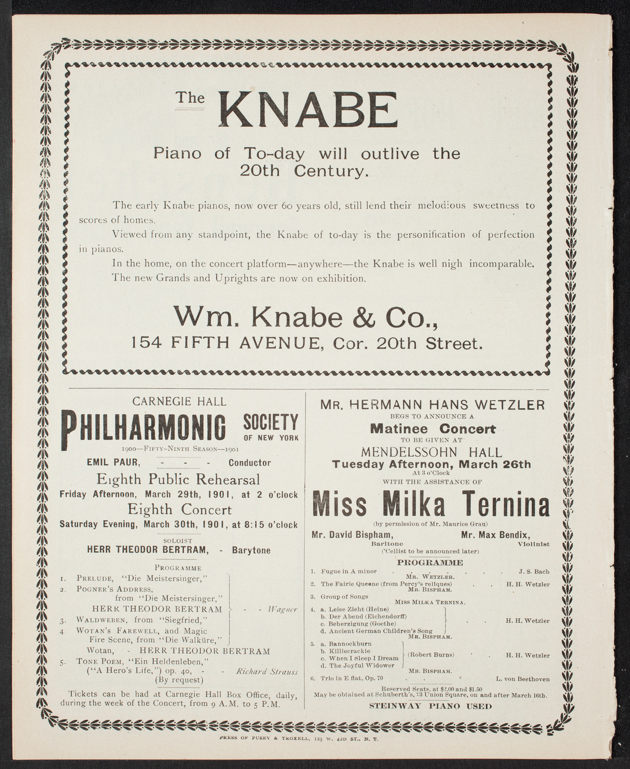 Josef Hofmann, Piano, March 11, 1901, program page 8