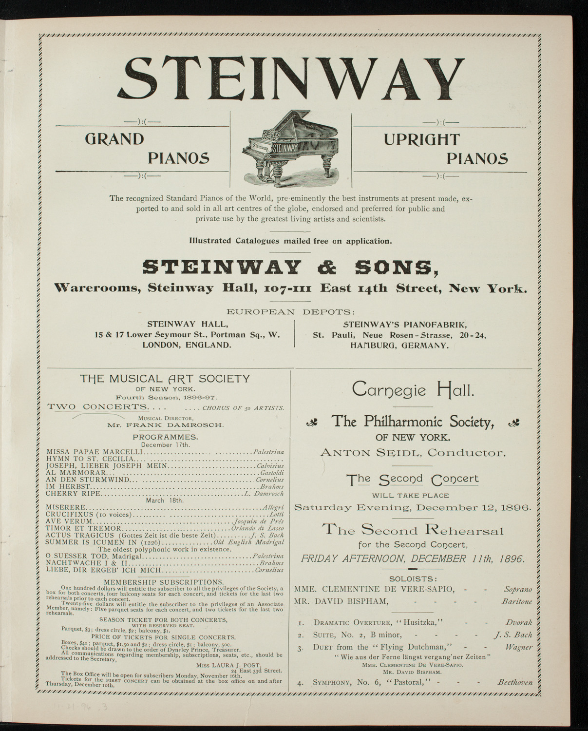 Bronislaw Huberman, Violin, with Seidl's Metropolitan Permanent Orchestra, November 21, 1896, program page 5