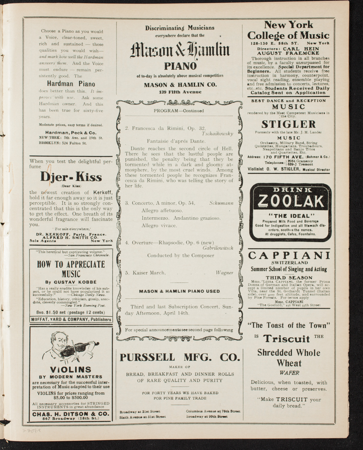 Volpe Symphony Society of New York, March 3, 1907, program page 7