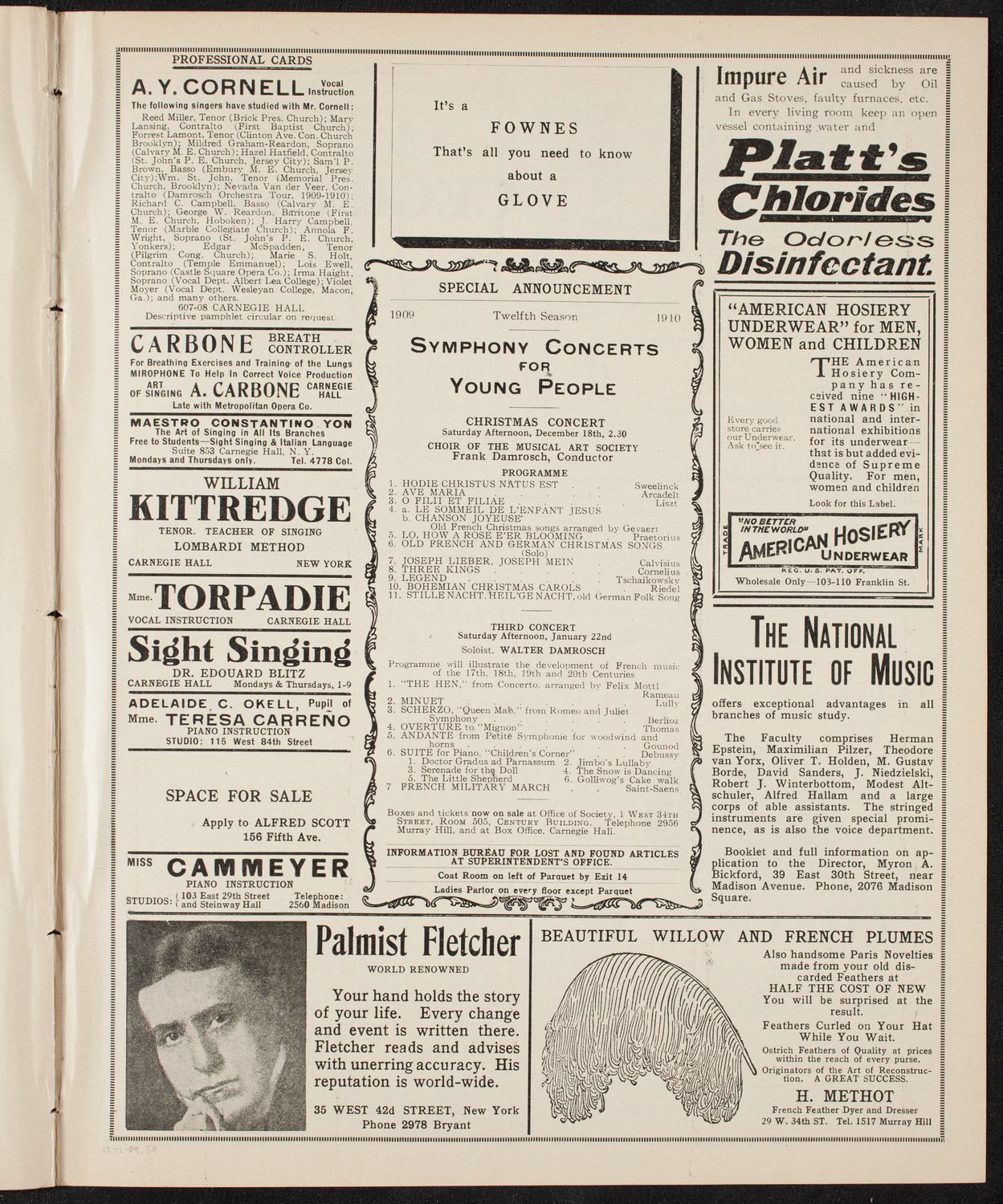 New York Philharmonic, December 12, 1909, program page 9
