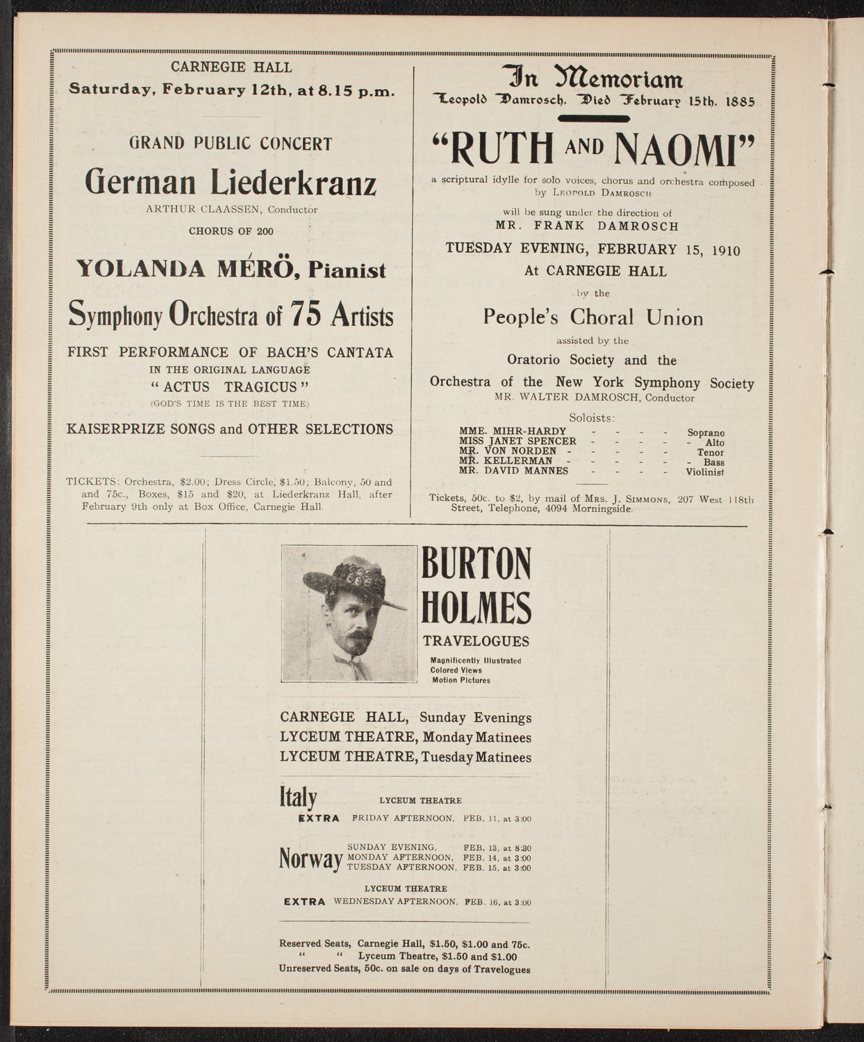 New York Symphony Orchestra, February 8, 1910, program page 10