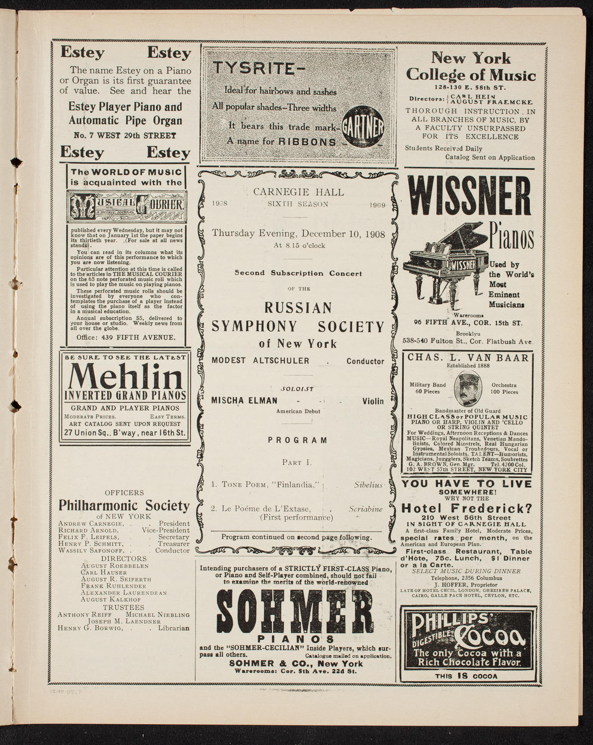 Russian Symphony Society of New York, December 10, 1908, program page 5