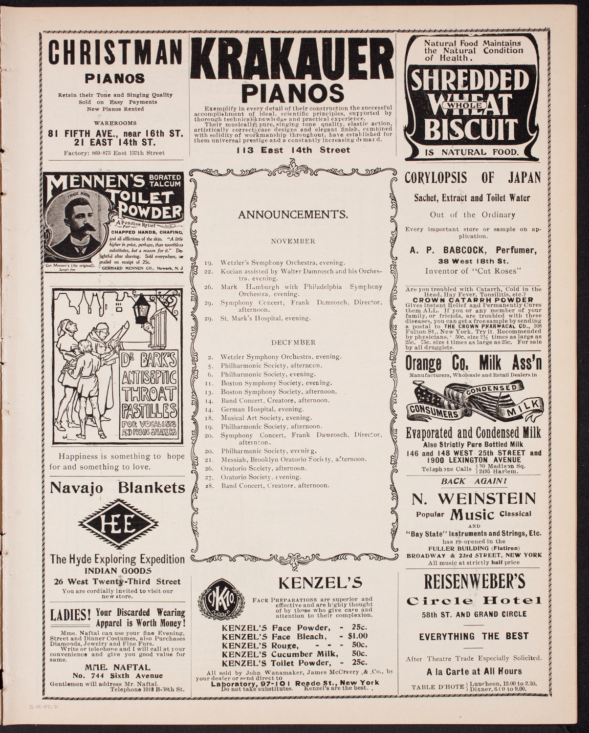 Oratorio Society of New York, November 18, 1902, program page 3