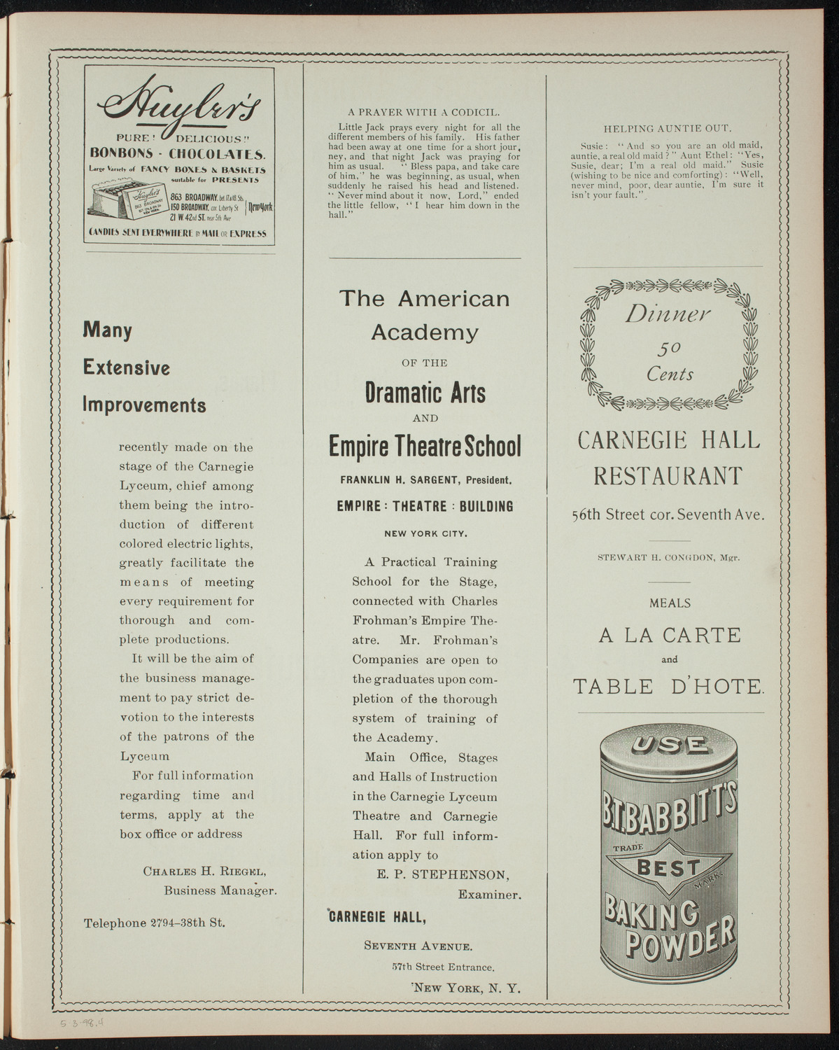 Paolo Gallico and Students, May 3, 1898, program page 7