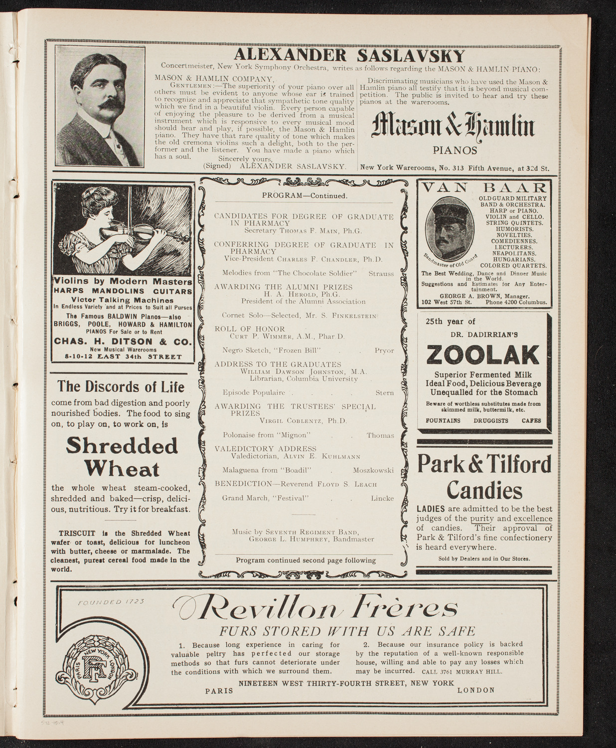 Graduation: College of Pharmacy of the City of New York, May 12, 1910, program page 7