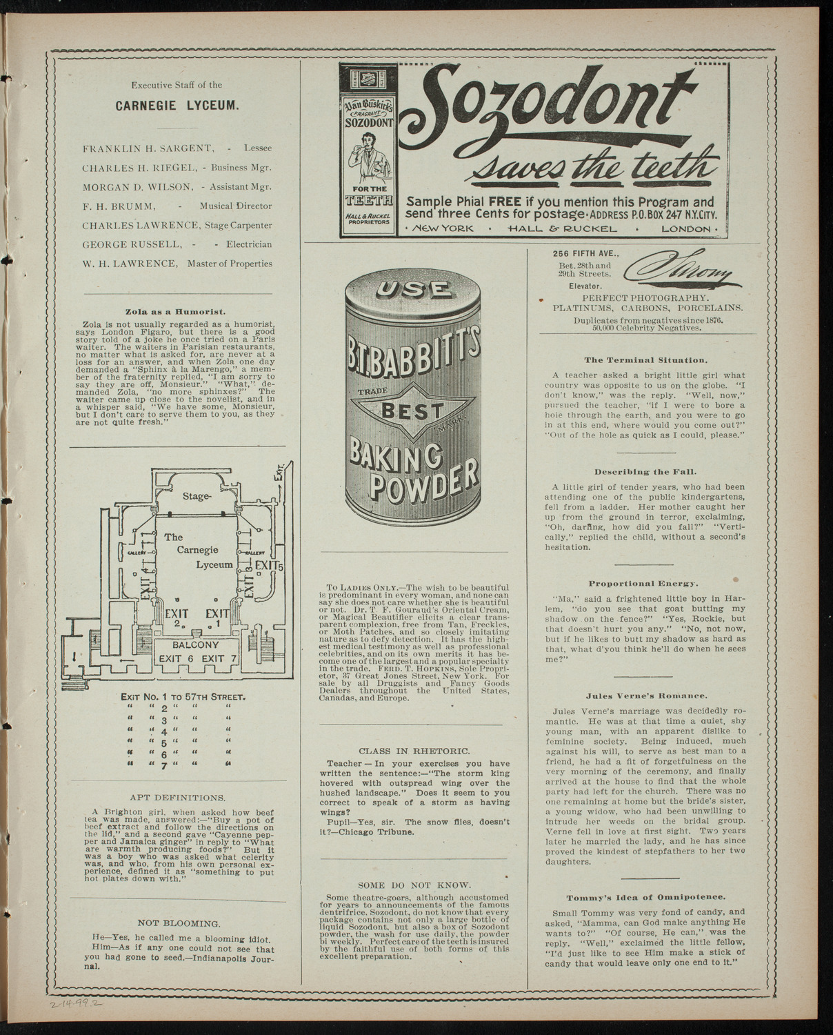 Students' Dramatic Club, February 14, 1899, program page 3