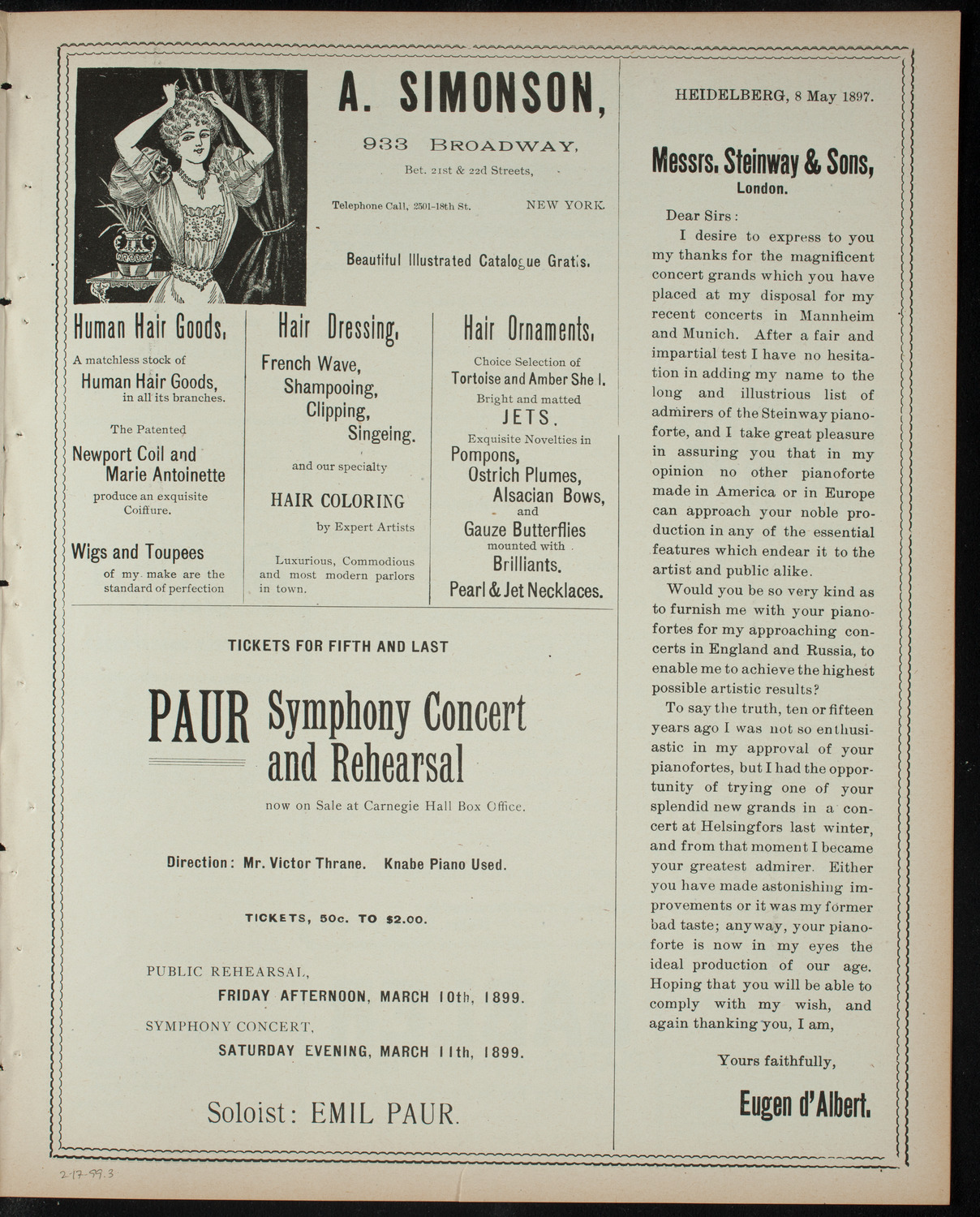 Soirée Musicale given by Mr. Walter John Hall, February 17, 1899, program page 5
