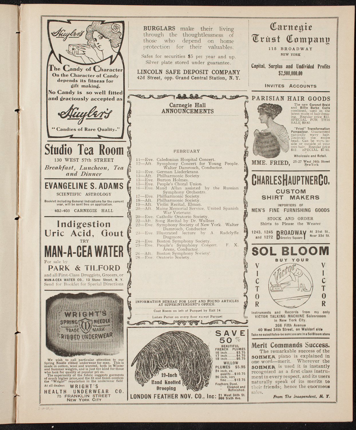 Russian Symphony Society of New York, February 10, 1910, program page 3
