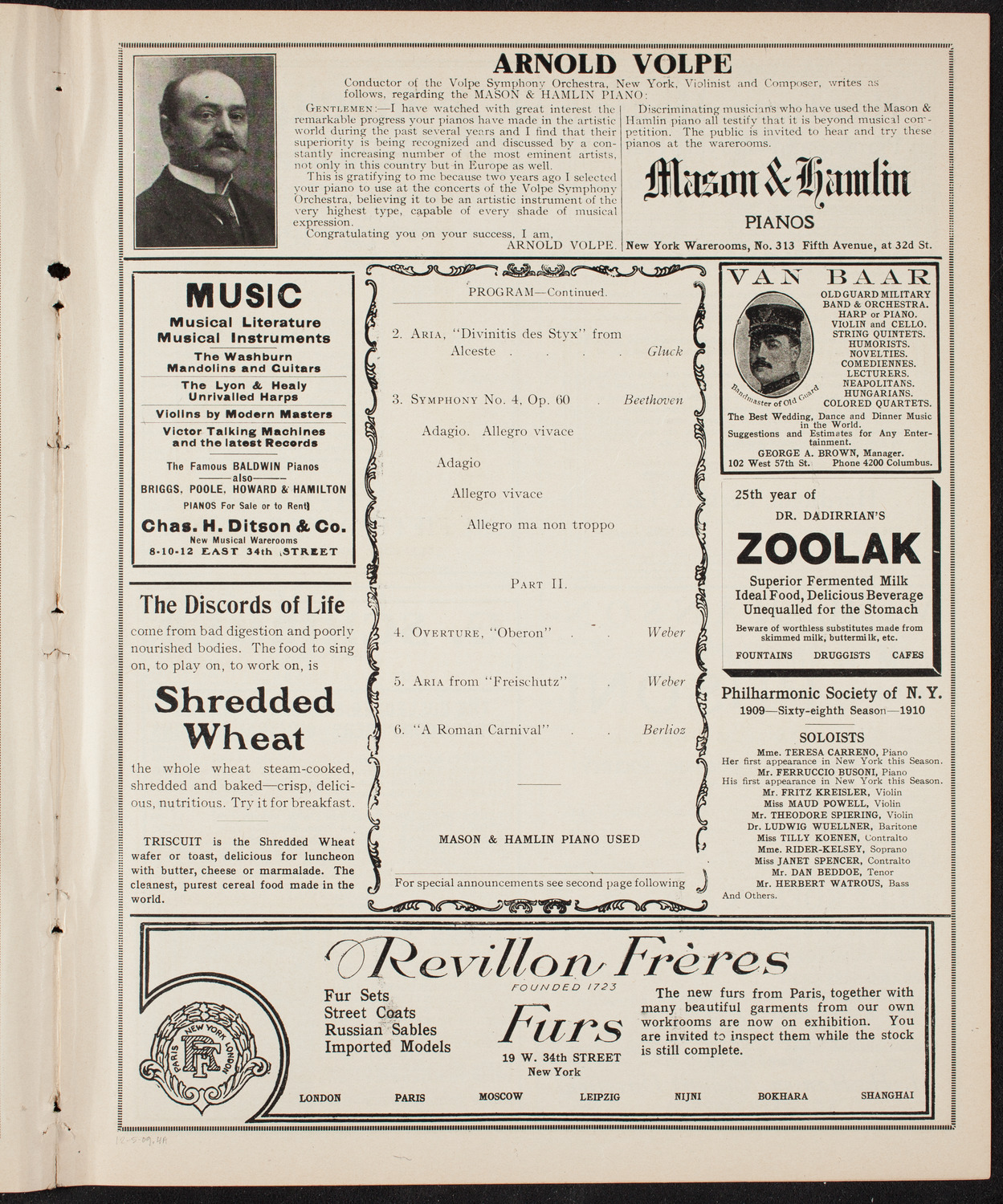 Volpe Symphony Society of New York, December 5, 1909, program page 7