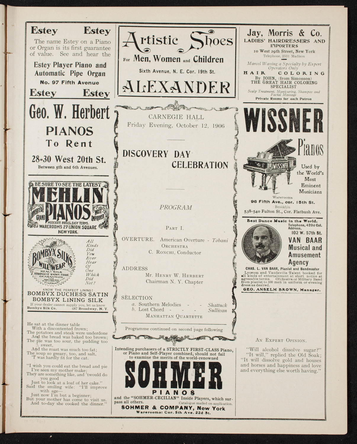 Knights of Columbus Discovery Day Celebration, October 12, 1906, program page 5