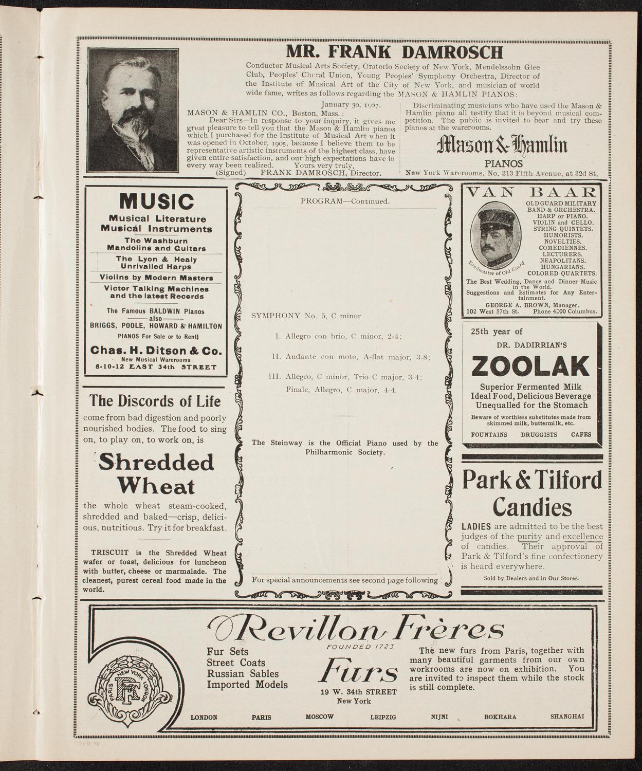 New York Philharmonic, January 14, 1910, program page 7