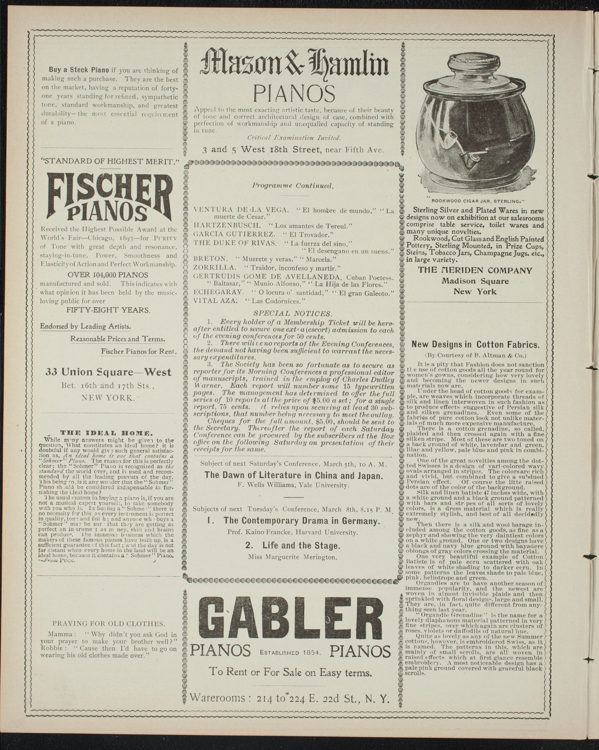 Comparative Literature Society Evening Conference, March 1, 1898, program page 6