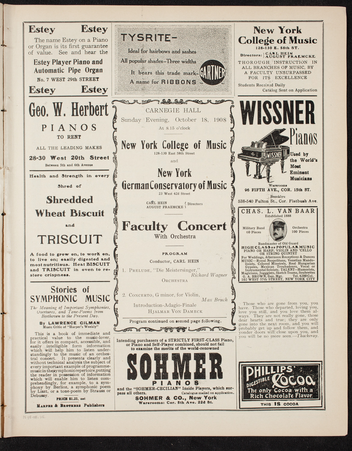 New York College of Music and New York German Conservatory of Music Faculty Concert, October 18, 1908, program page 5