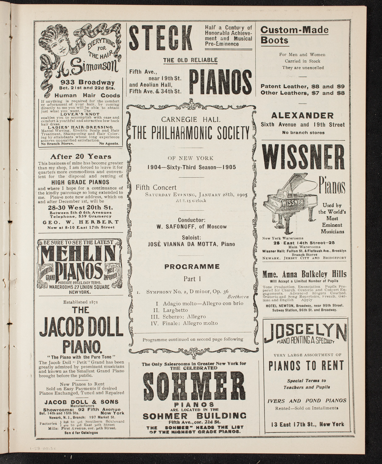 New York Philharmonic, January 28, 1905, program page 5