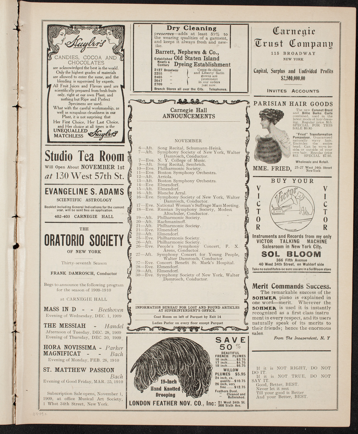 New York Philharmonic, November 5, 1909, program page 3