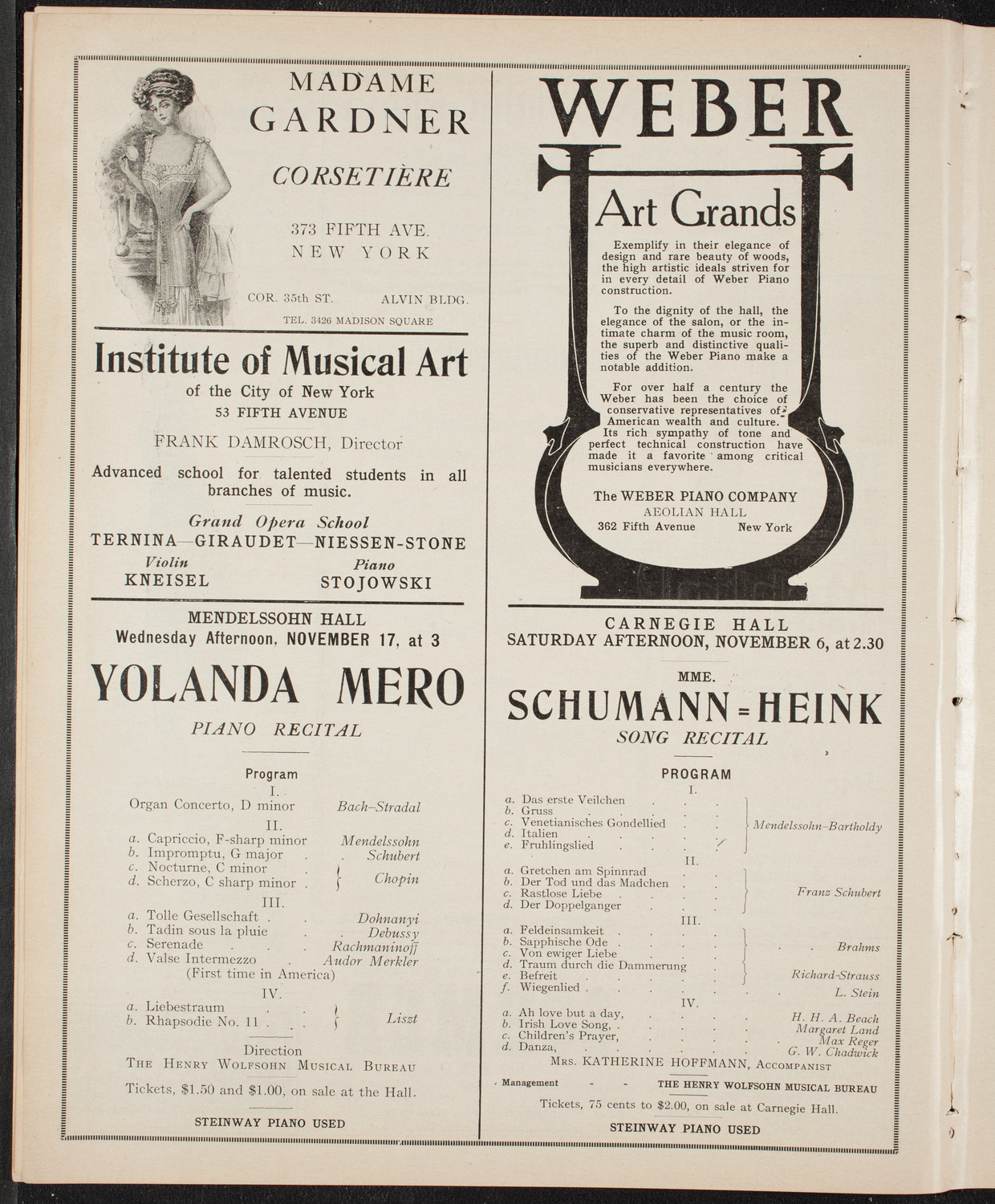 New York Philharmonic, November 4, 1909, program page 6
