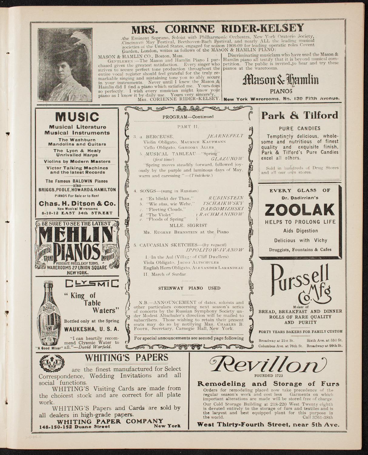 Russian Symphony Society of New York, March 5, 1908, program page 7