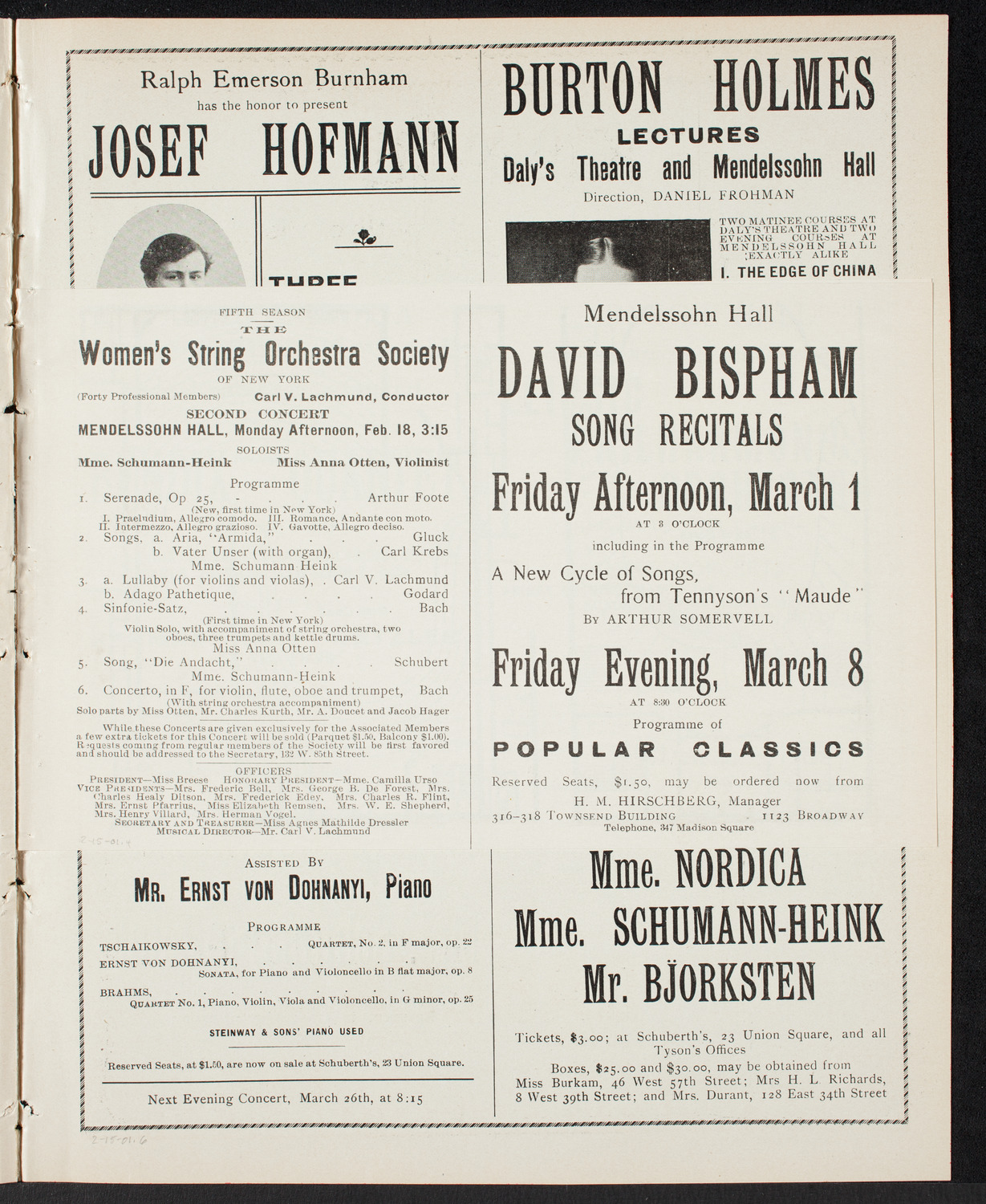 New York Philharmonic, February 15, 1901, program page 7