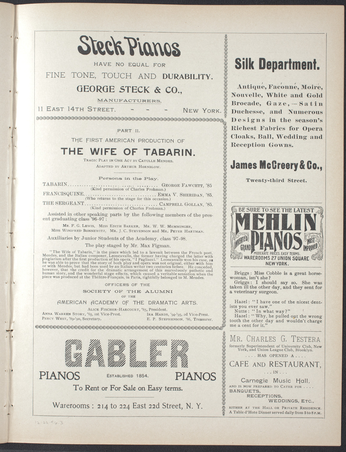 American Academy of Dramatic Arts Alumni Society, December 22, 1896, program page 5