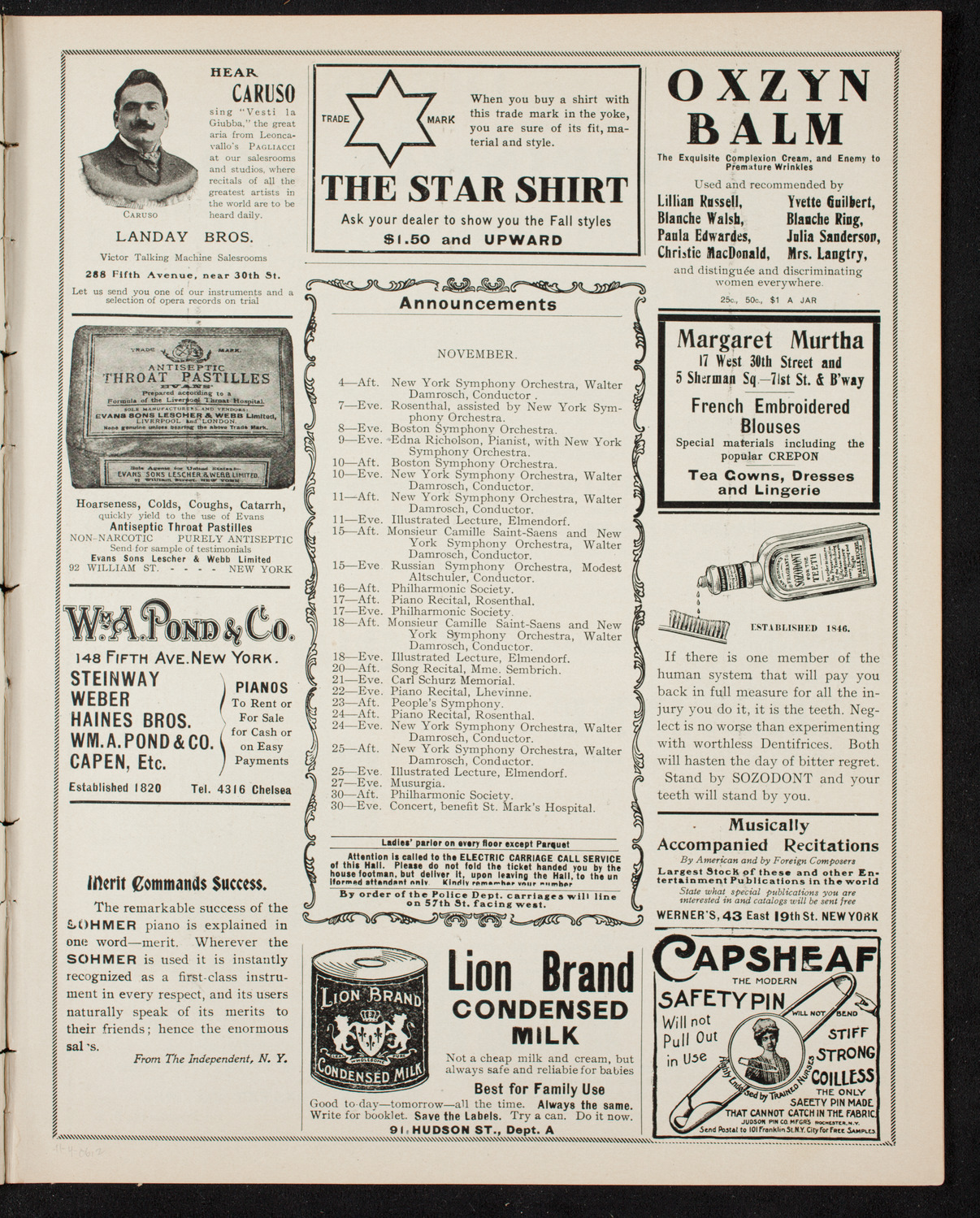 New York Symphony Orchestra, November 4, 1906, program page 3