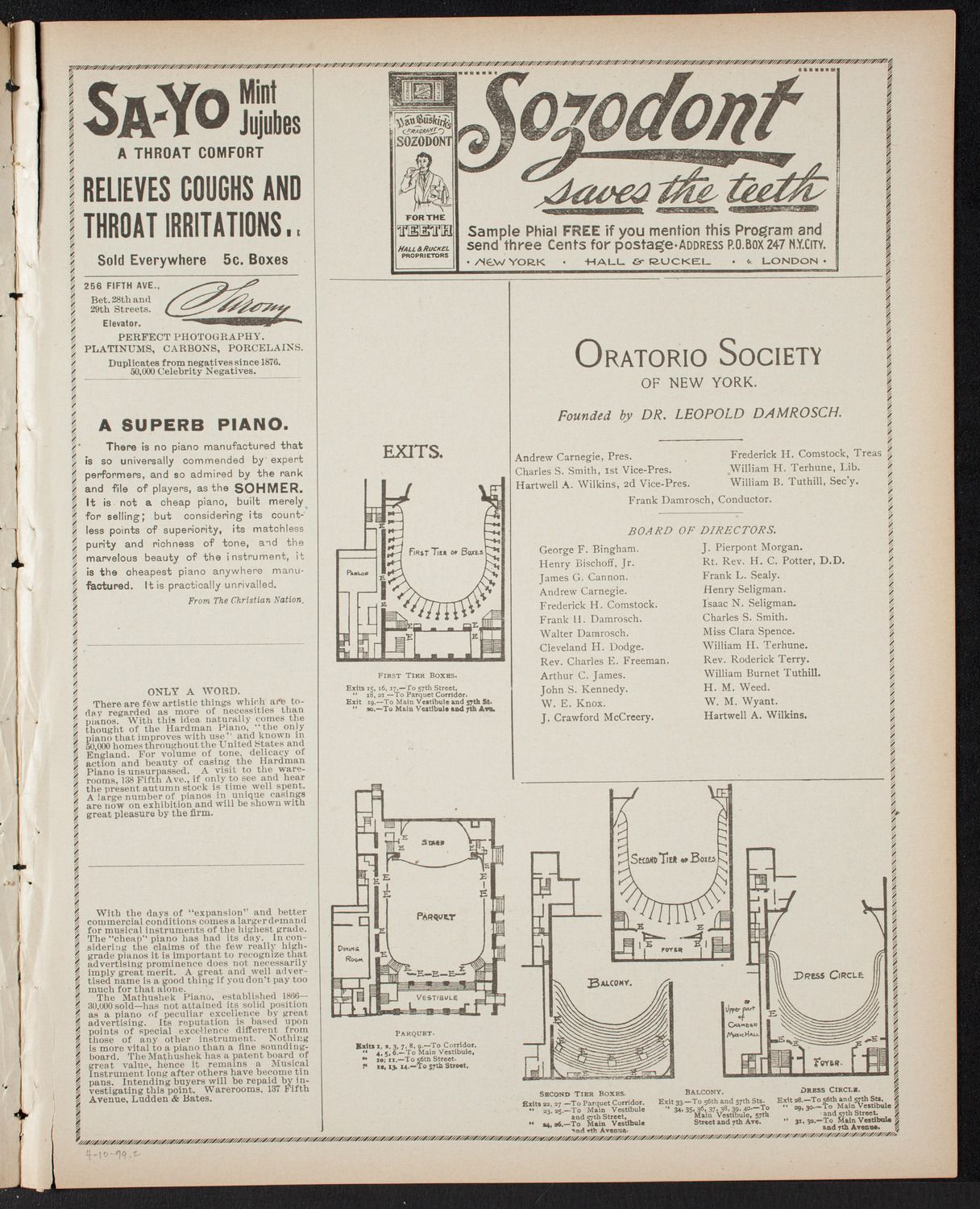 Lilli Lehmann, Soprano, April 10, 1899, program page 3