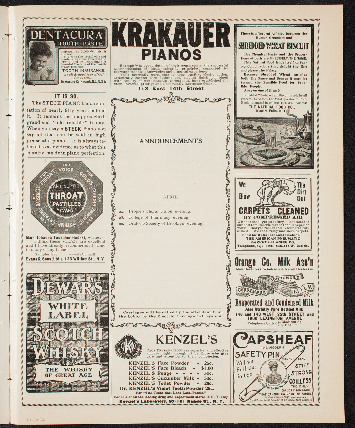 Alfred Reisenauer, Piano, April 17, 1904, program page 3