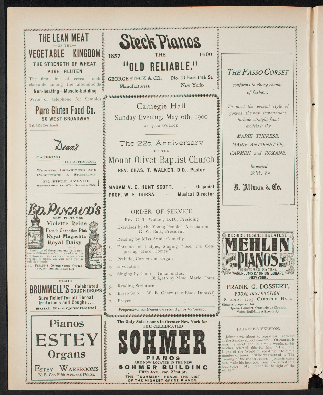 Mount Olivet Baptist Church 22nd Anniversary Service, May 6, 1900, program page 4