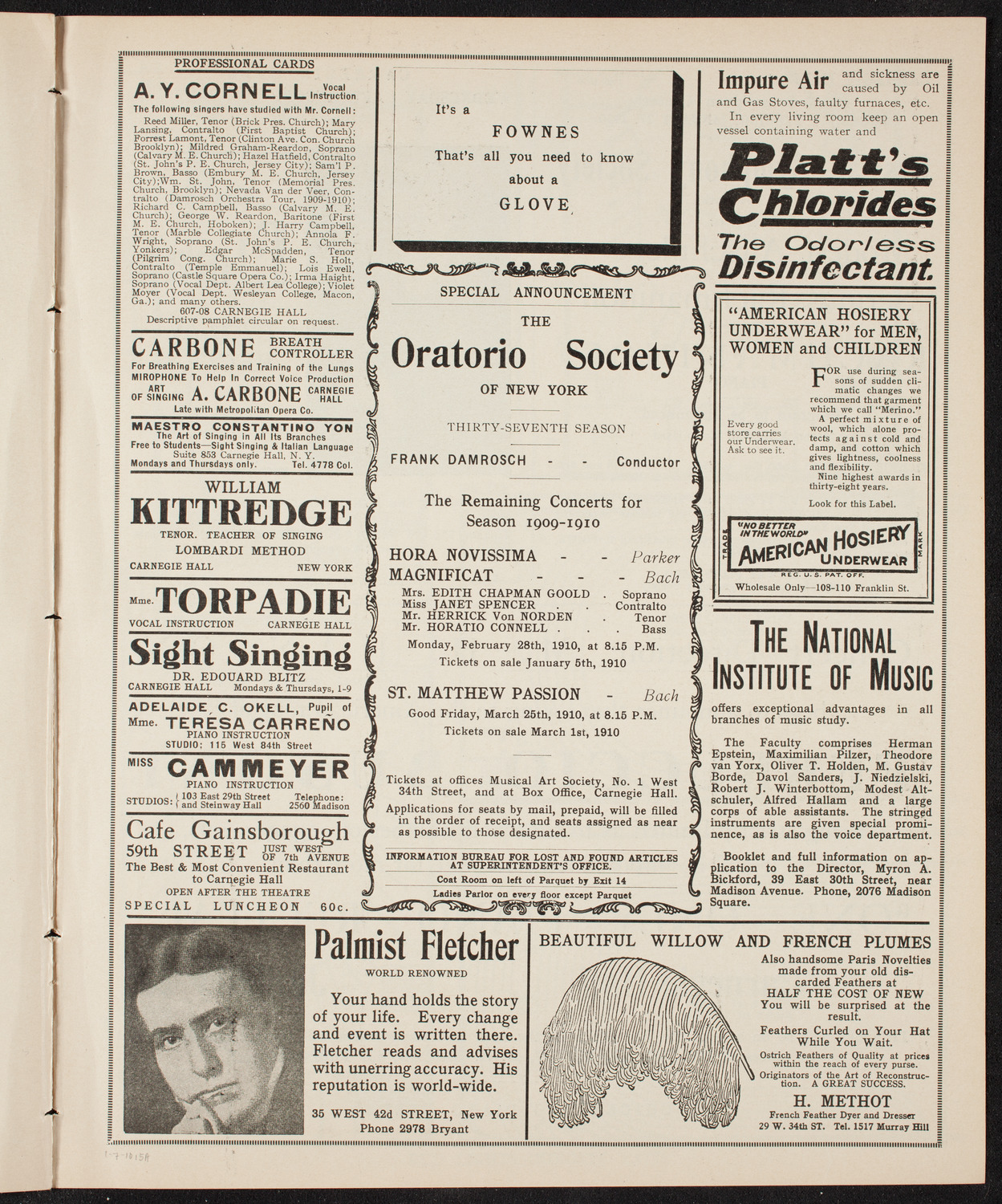 New York Philharmonic, January 7, 1910, program page 9