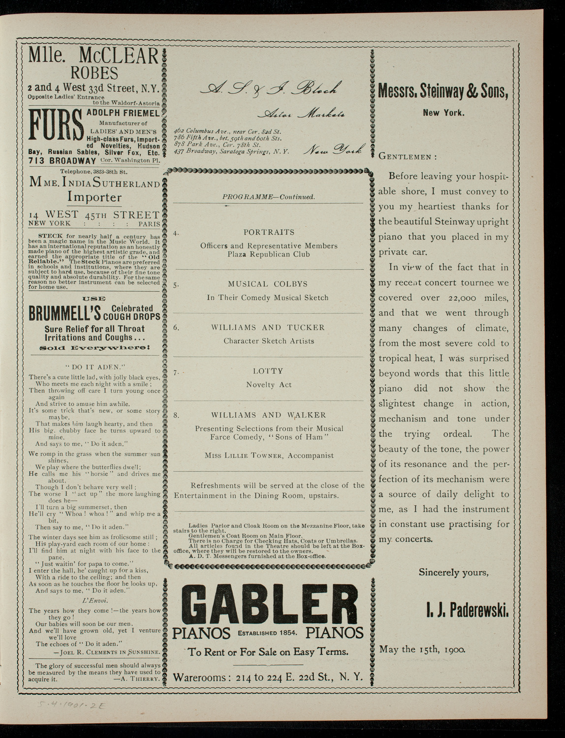 The Plaza Republican Club Annual Reception and Vaudeville, May 4, 1901, program page 3